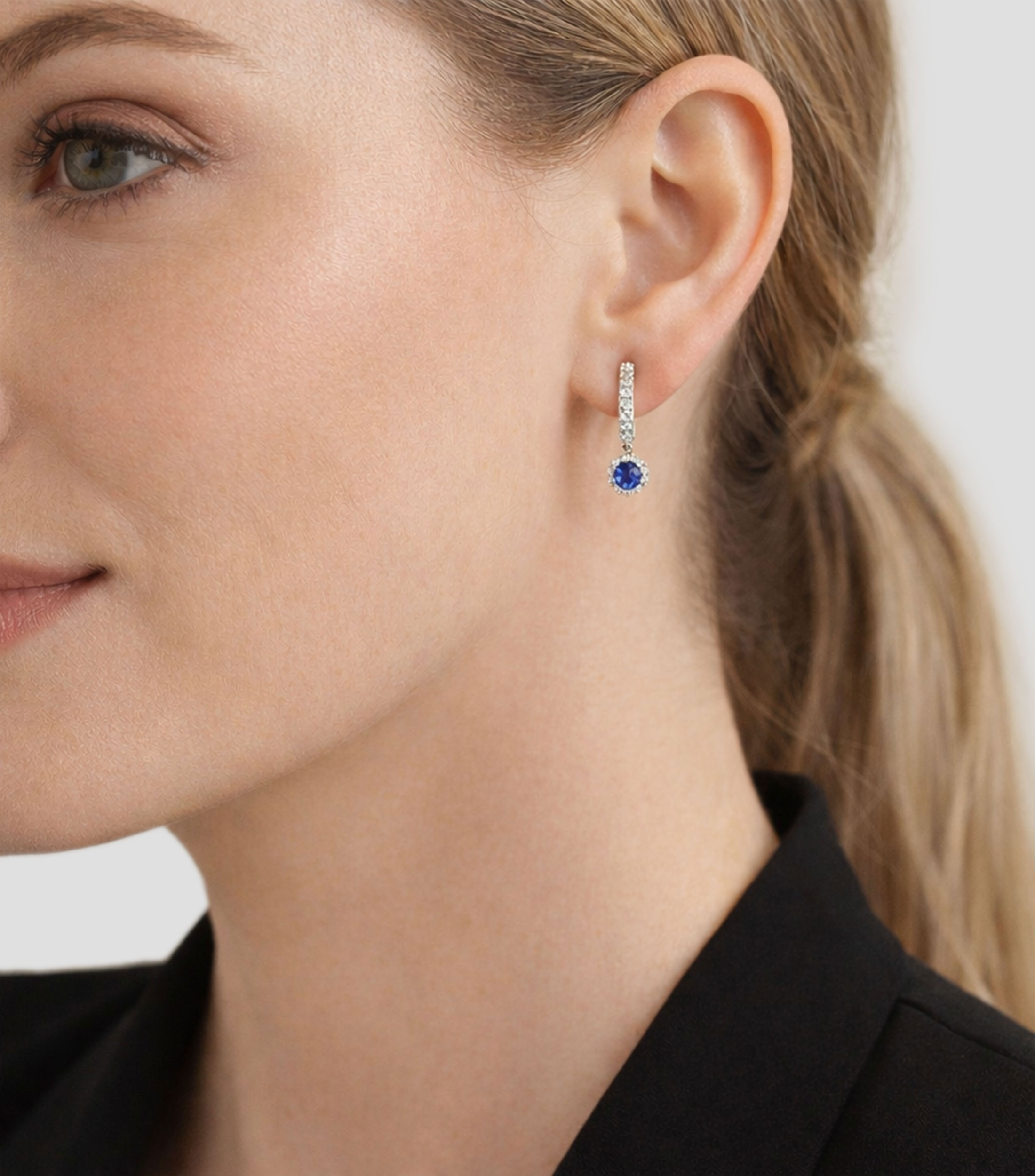 Aretes de aro en oro blanco de 18 kilates con diamantes Big Three Mujer