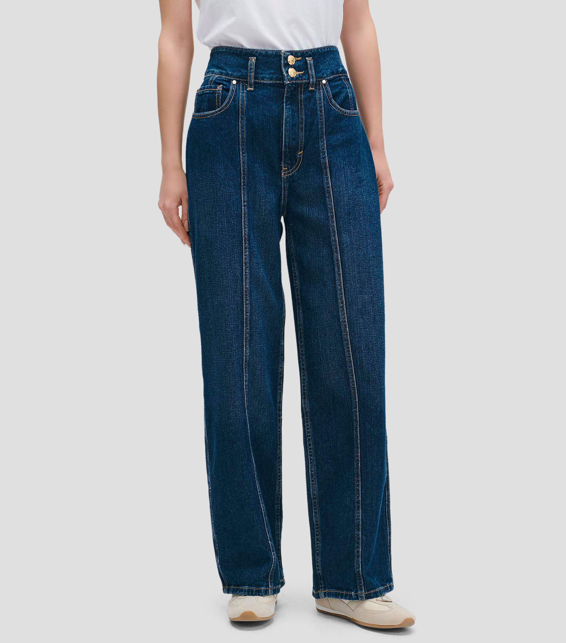 Jeans Wideleg Tiro Alto Detalle Fraccionado Mujer