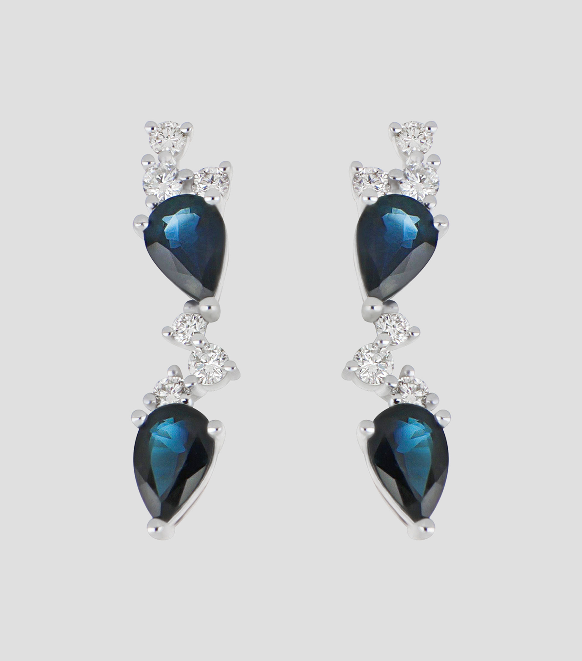 Aretes en oro blanco de 14 kilates con zafiros y diamantes Mujer