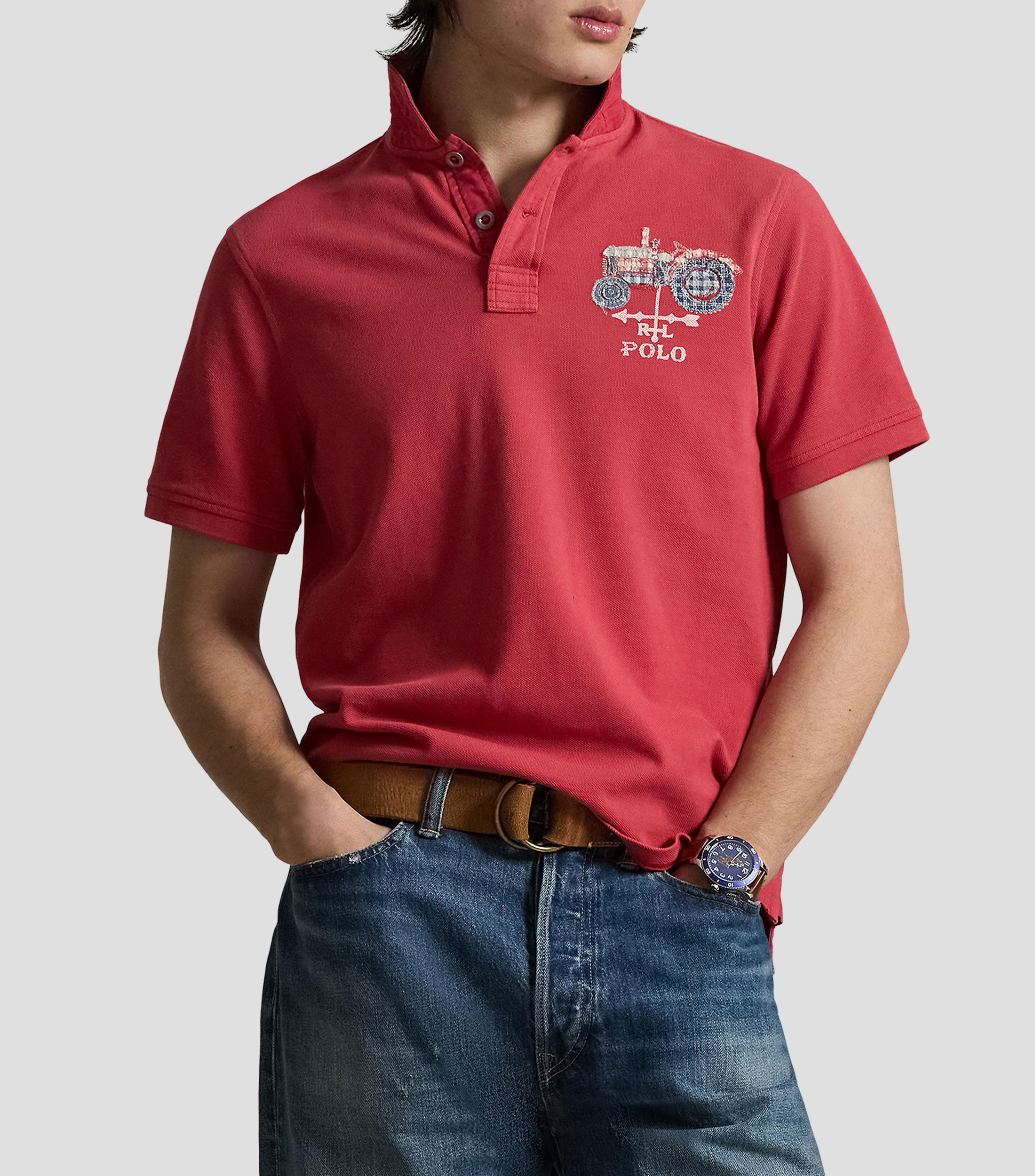 Playera tipo polo manga corta lisa Hombre