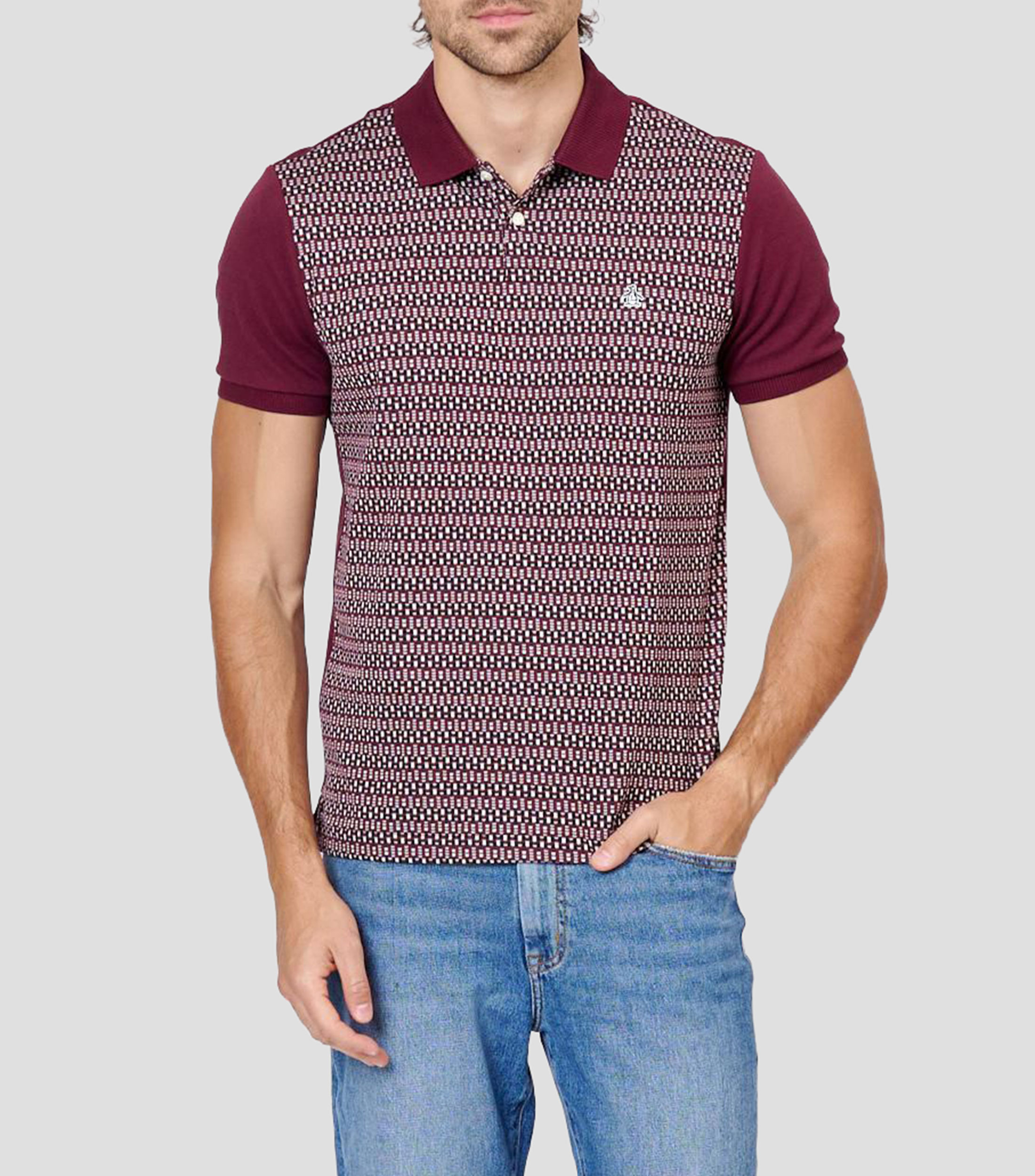 Playera tipo polo manga corta microdiseño Hombre