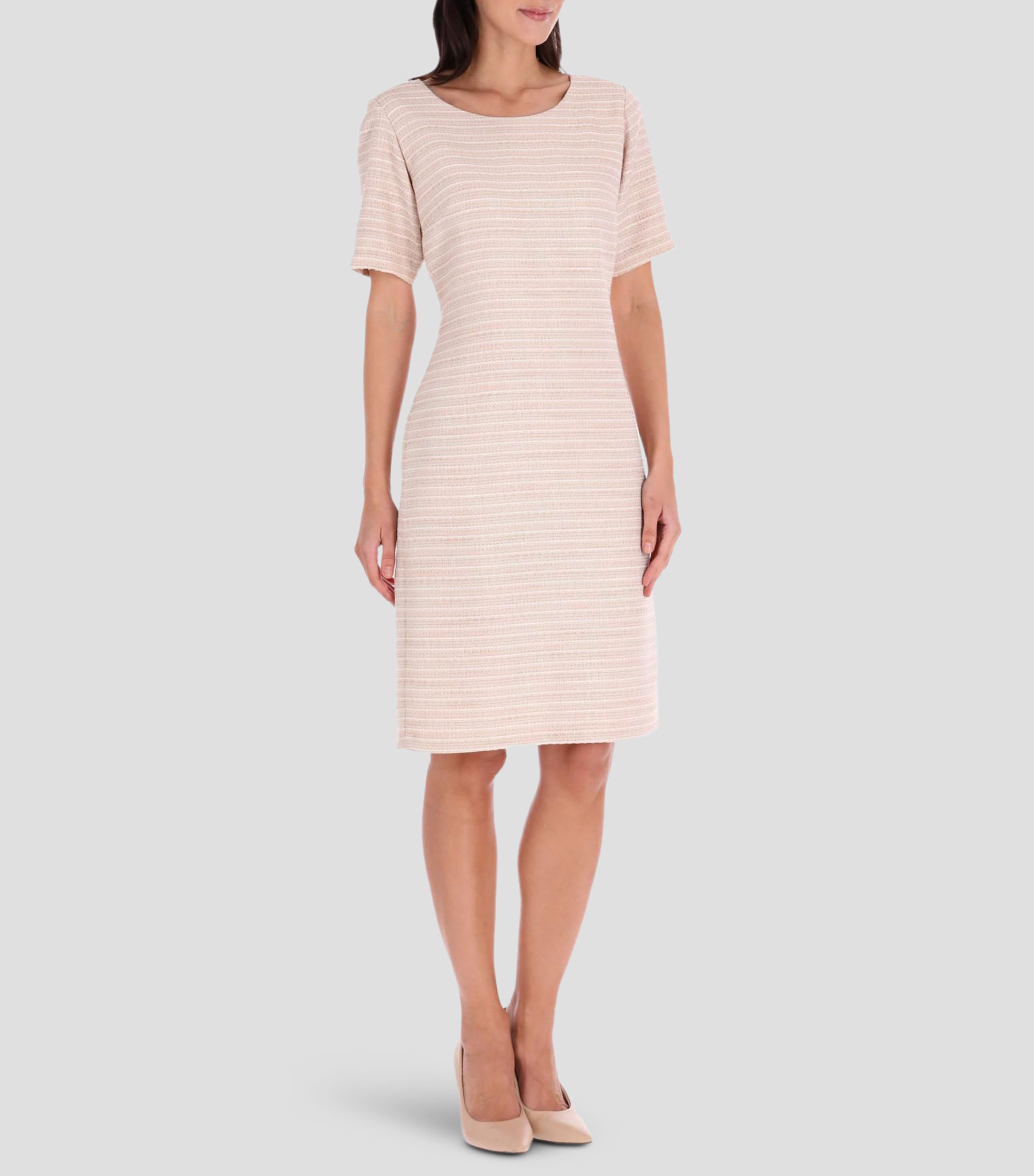 Vestido midi manga corta de rayas Mujer