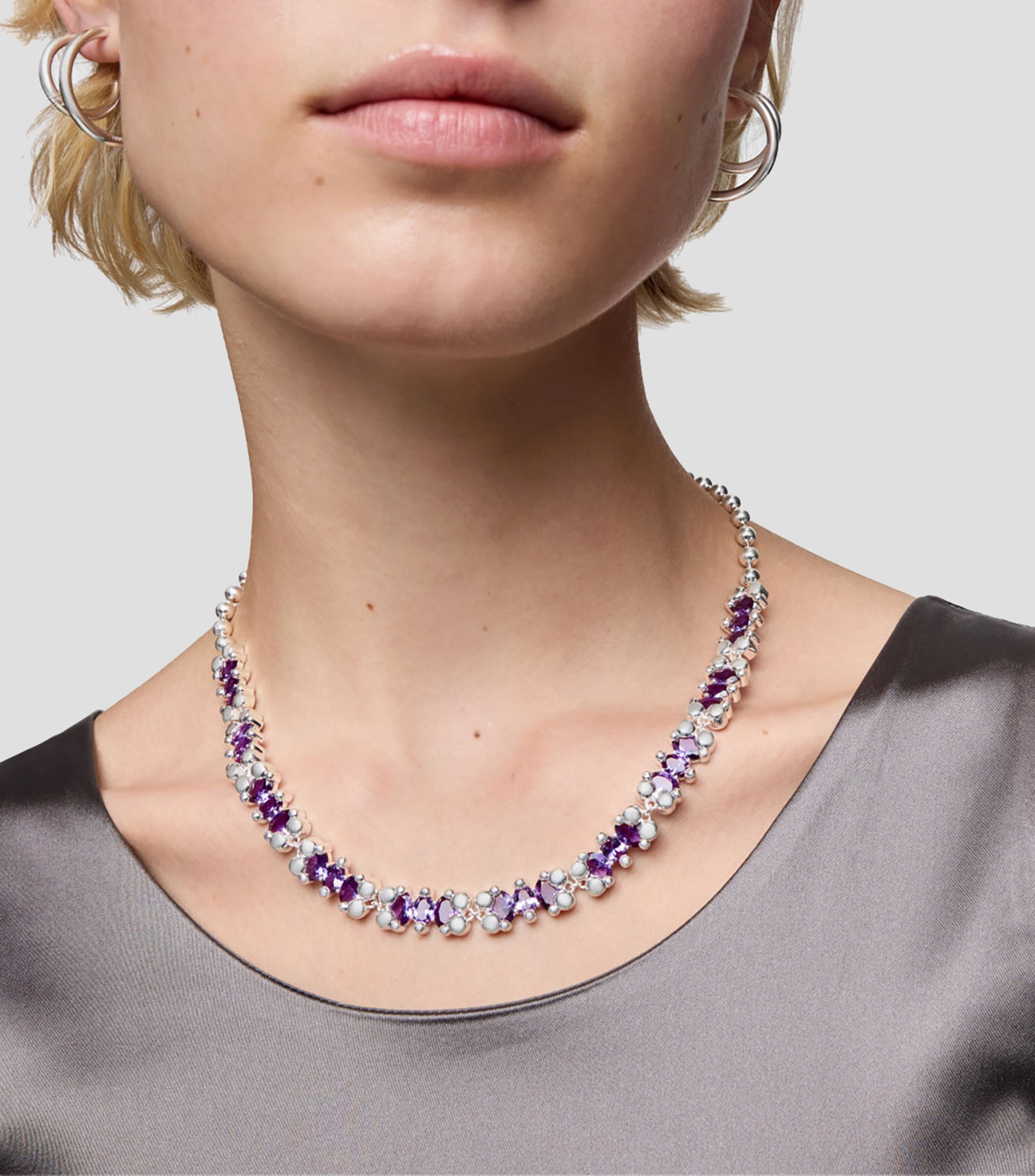 Collar corto en plata Bear con zafiros lila Mujer