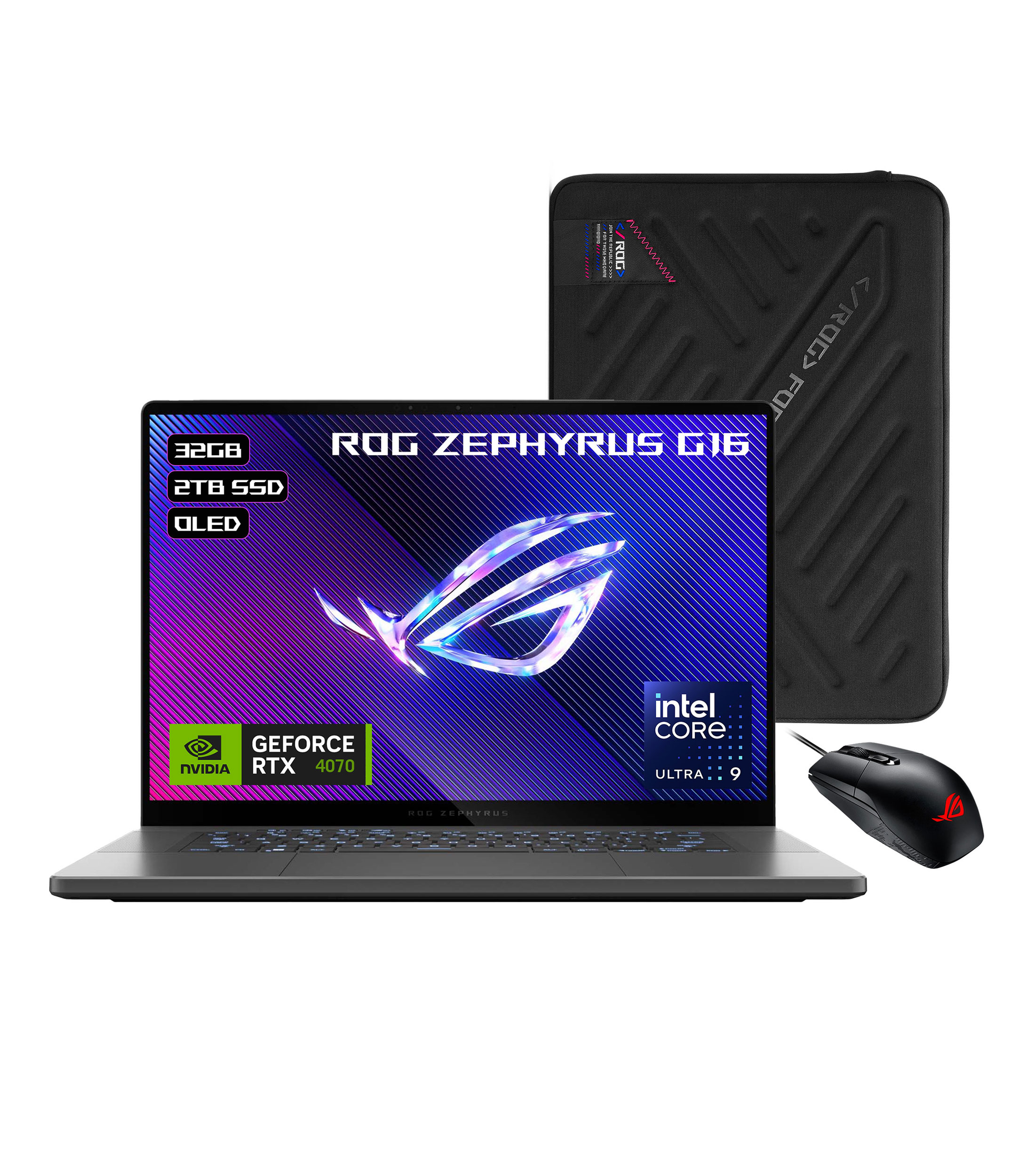Laptop Gaming ROG Zephyrus 16", NVIDIA GeForce RTX 4070 GPU, Intel Core Ultra 9, 32 GB RAM, 2 TB SSD, gris