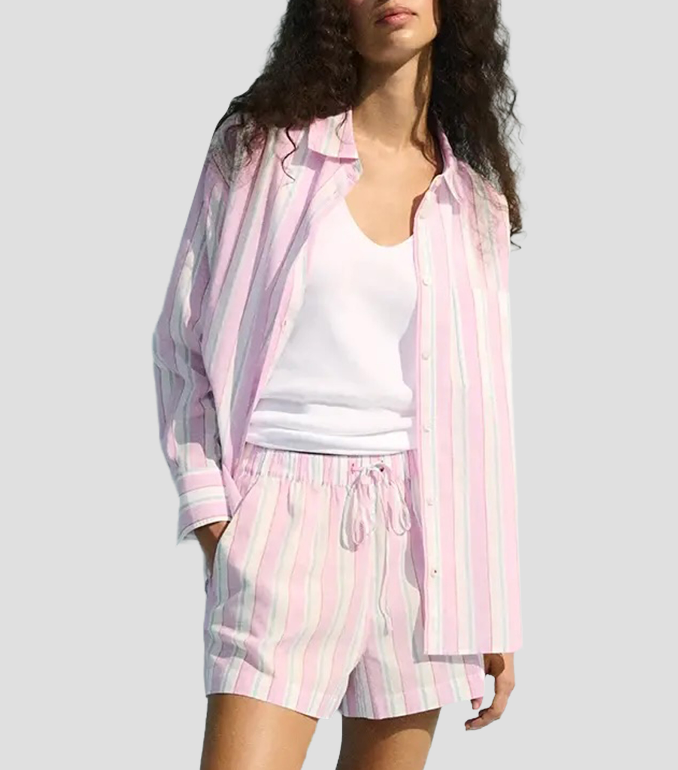 Camisa de rayas manga corta Mujer