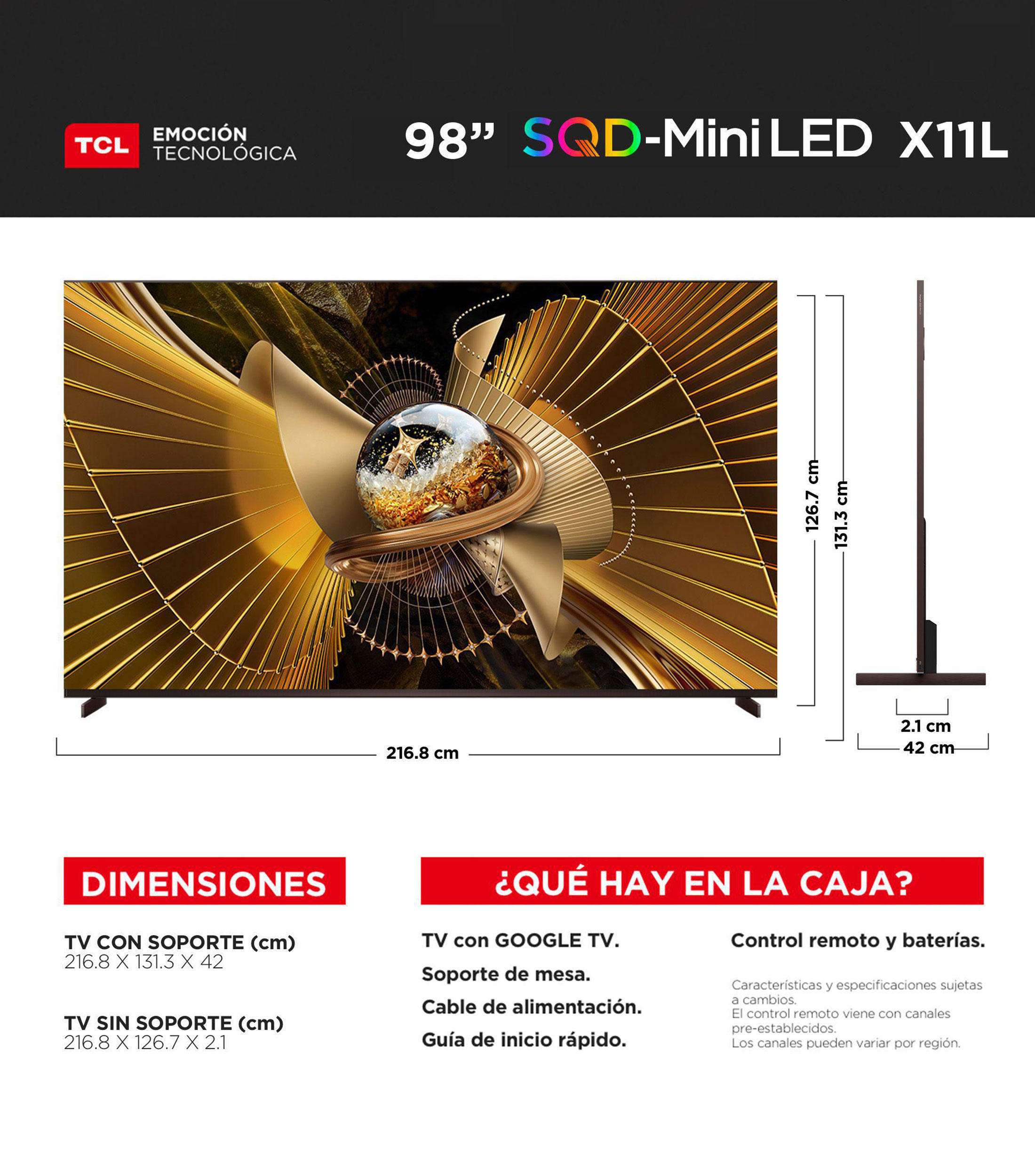 Pantalla 98 pulgadas Plana Mini-LED 4K Google TV 98X11L SQD