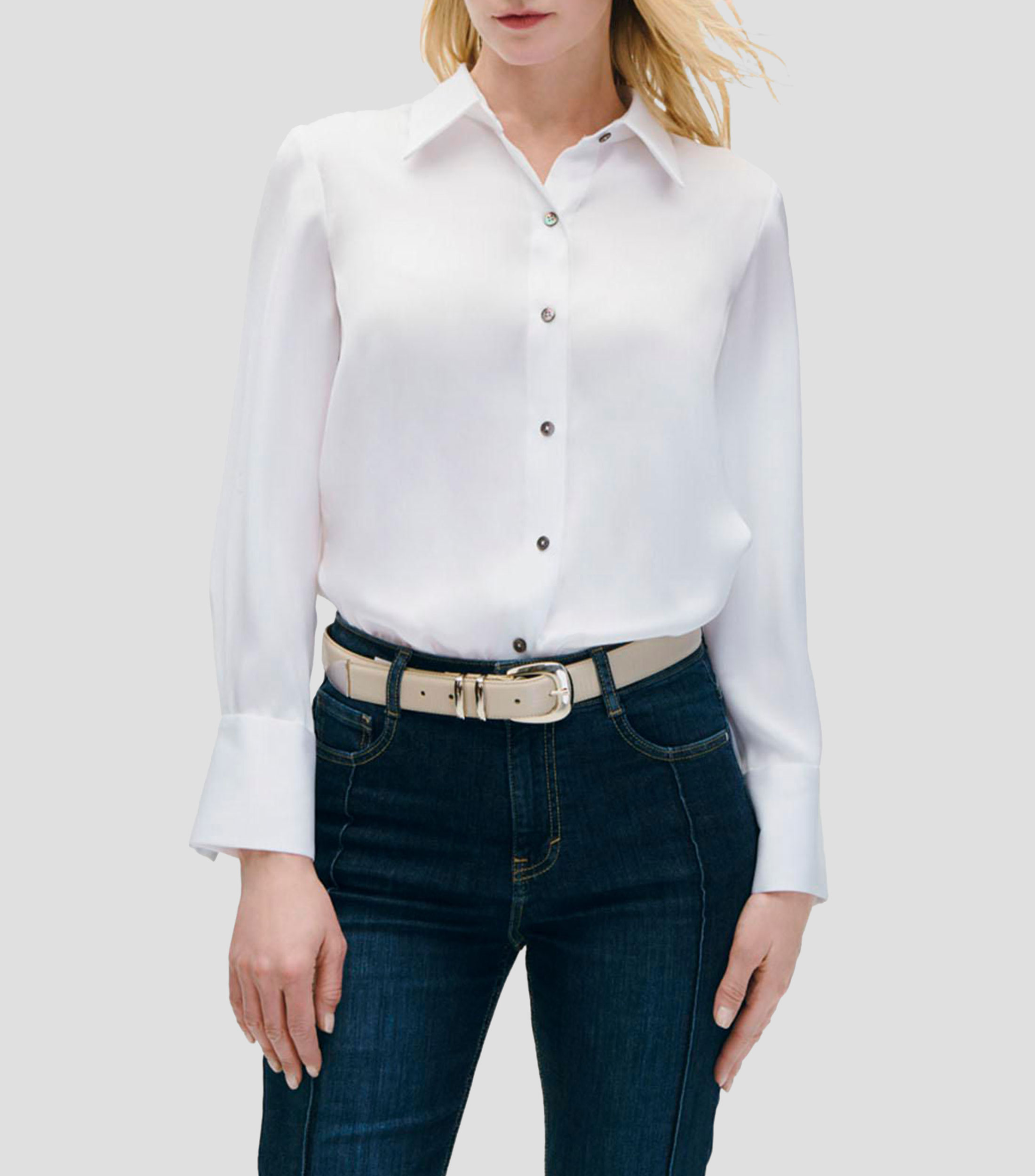 Blusa camisera satín puño francés Mujer