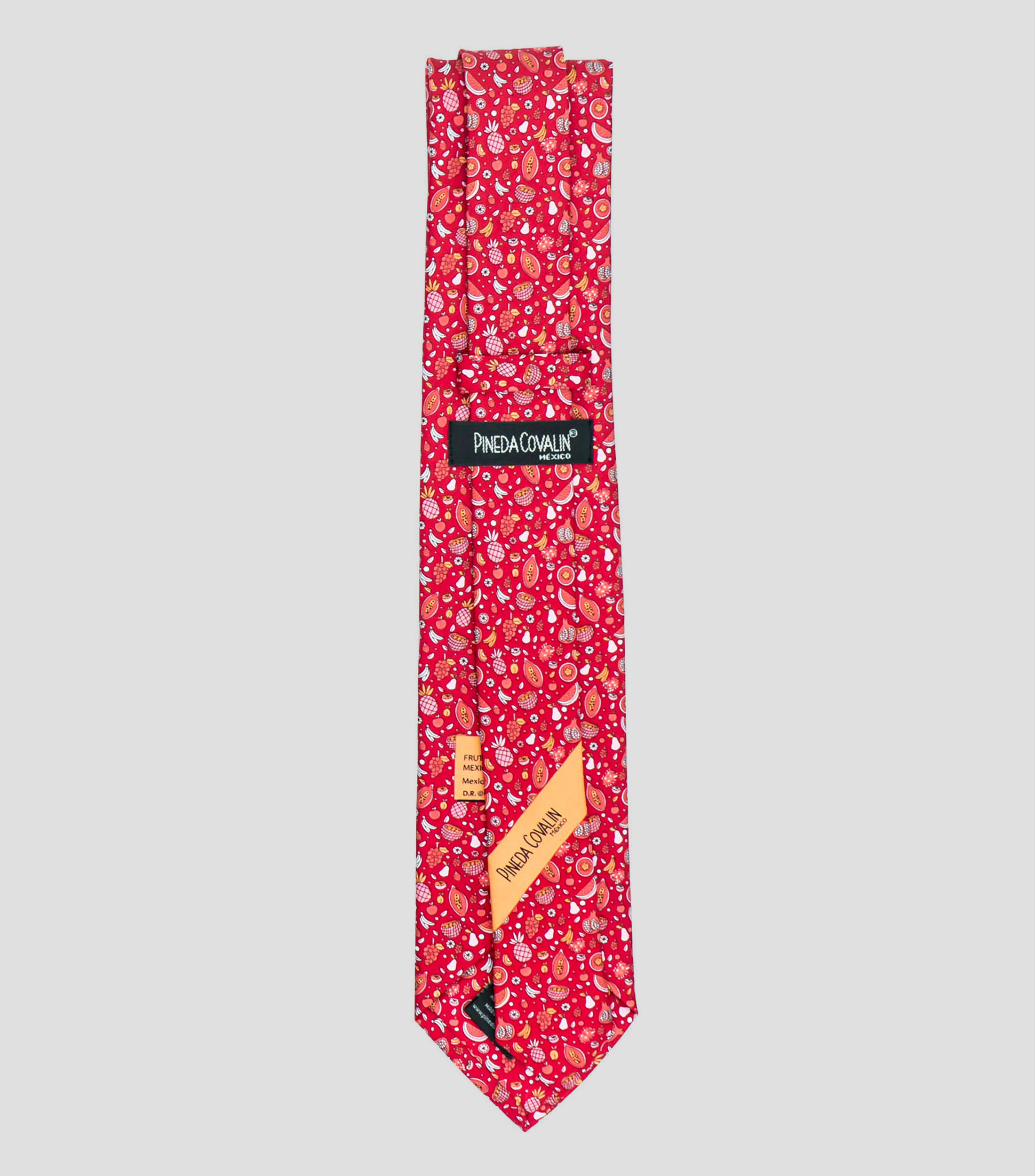 Corbata Ancha en Seda Rojo con Frutas