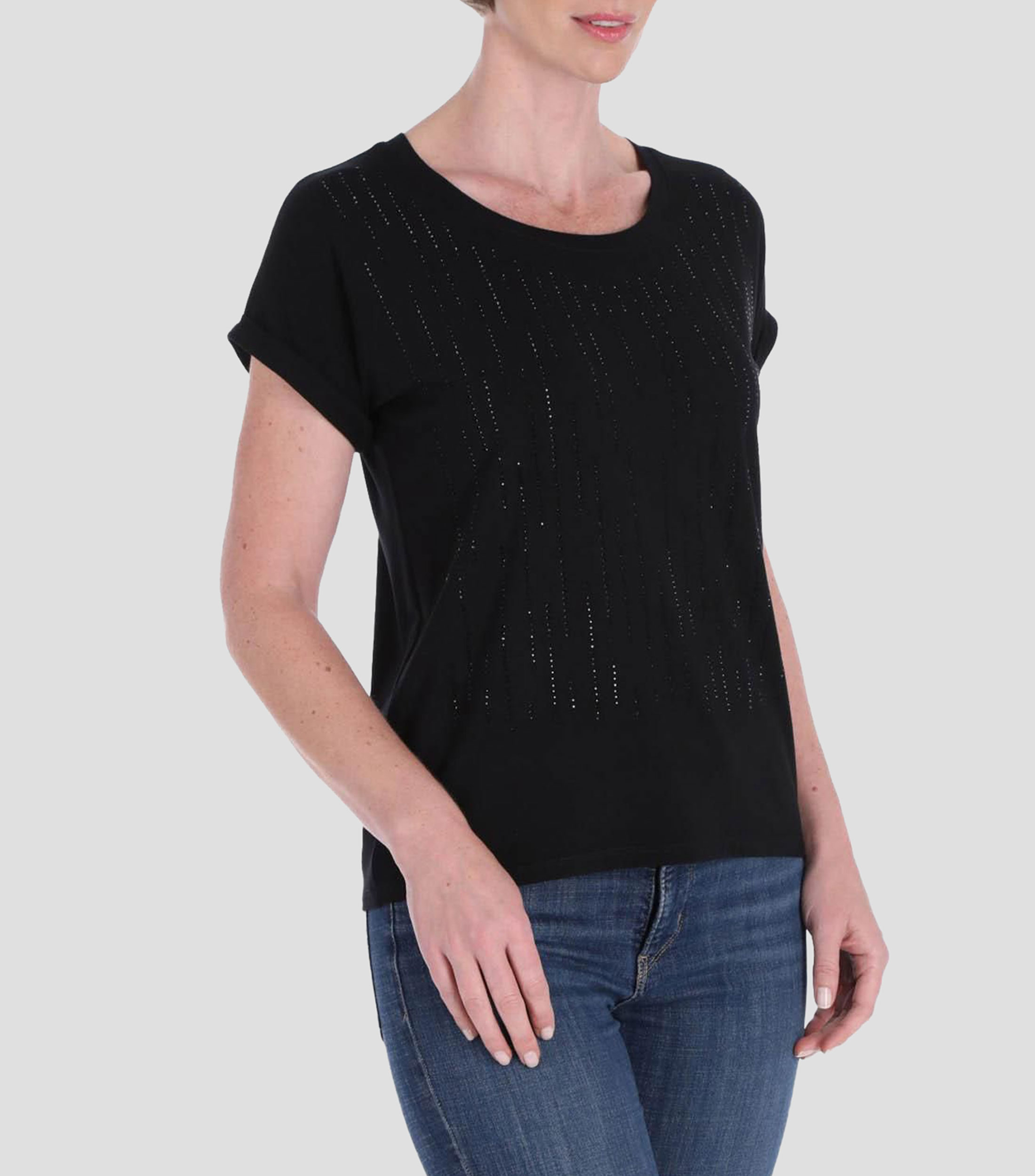 Blusa con lentejuelas y manga corta Petite Mujer
