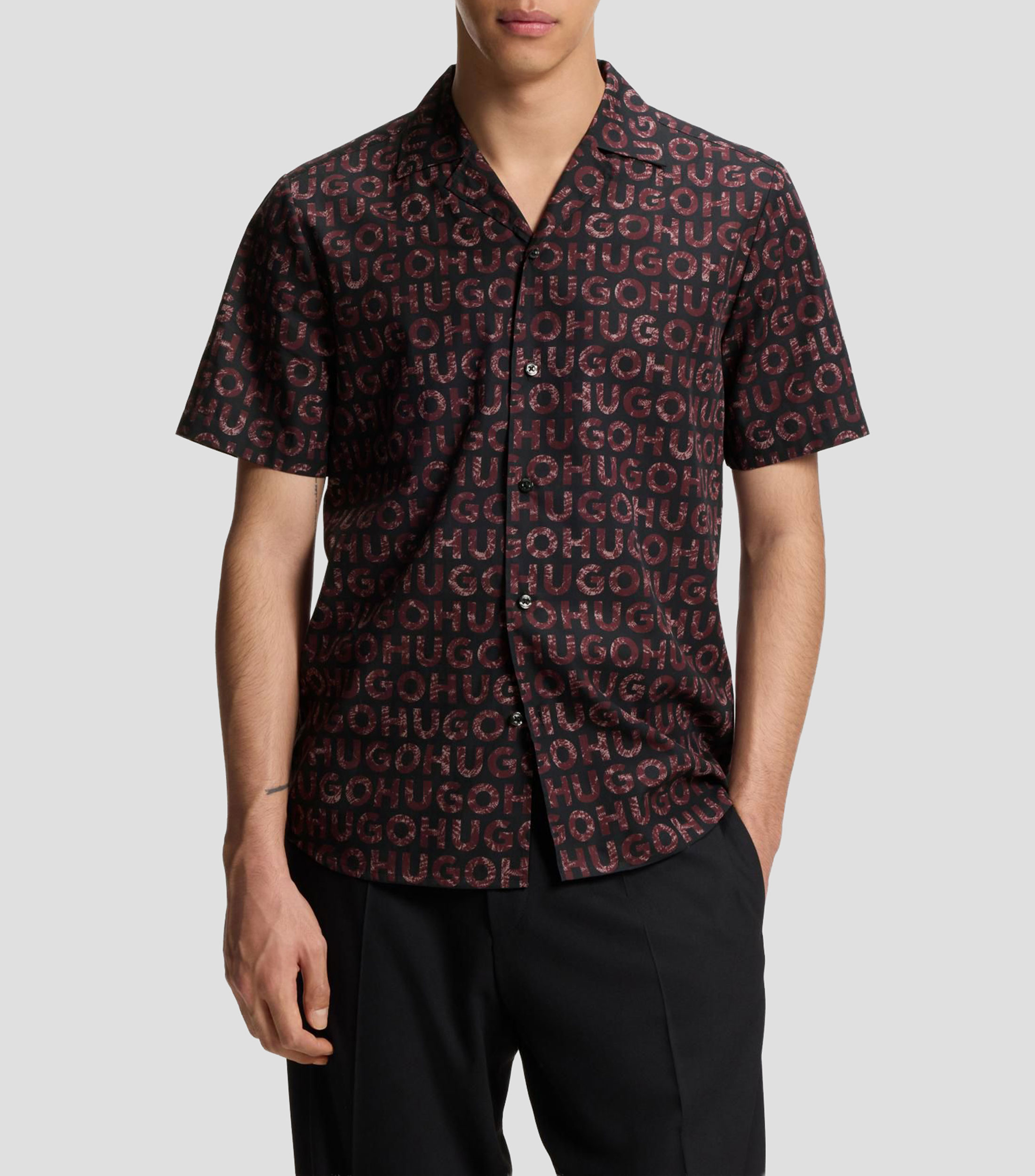 Camisa relaxed en popelín de algodón con logo estampado Hombre