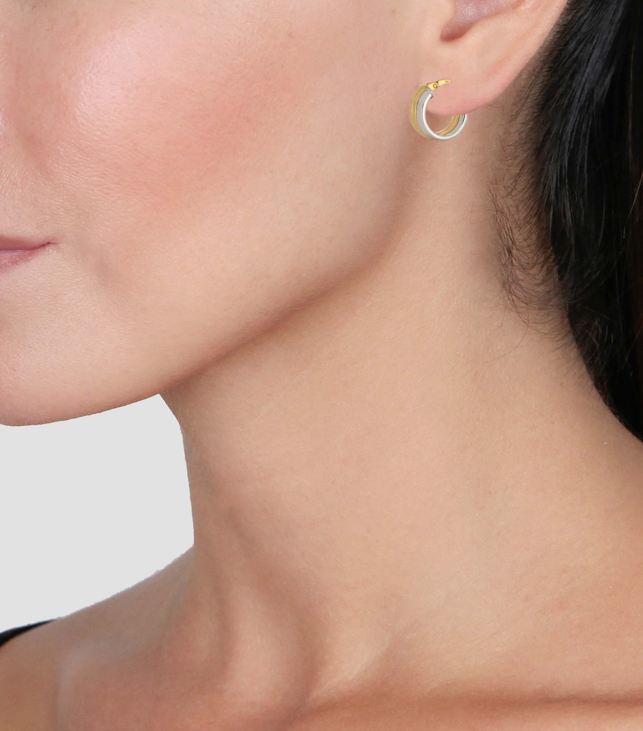 Aretes de oro combinado de 14 kilates circulo Mujer