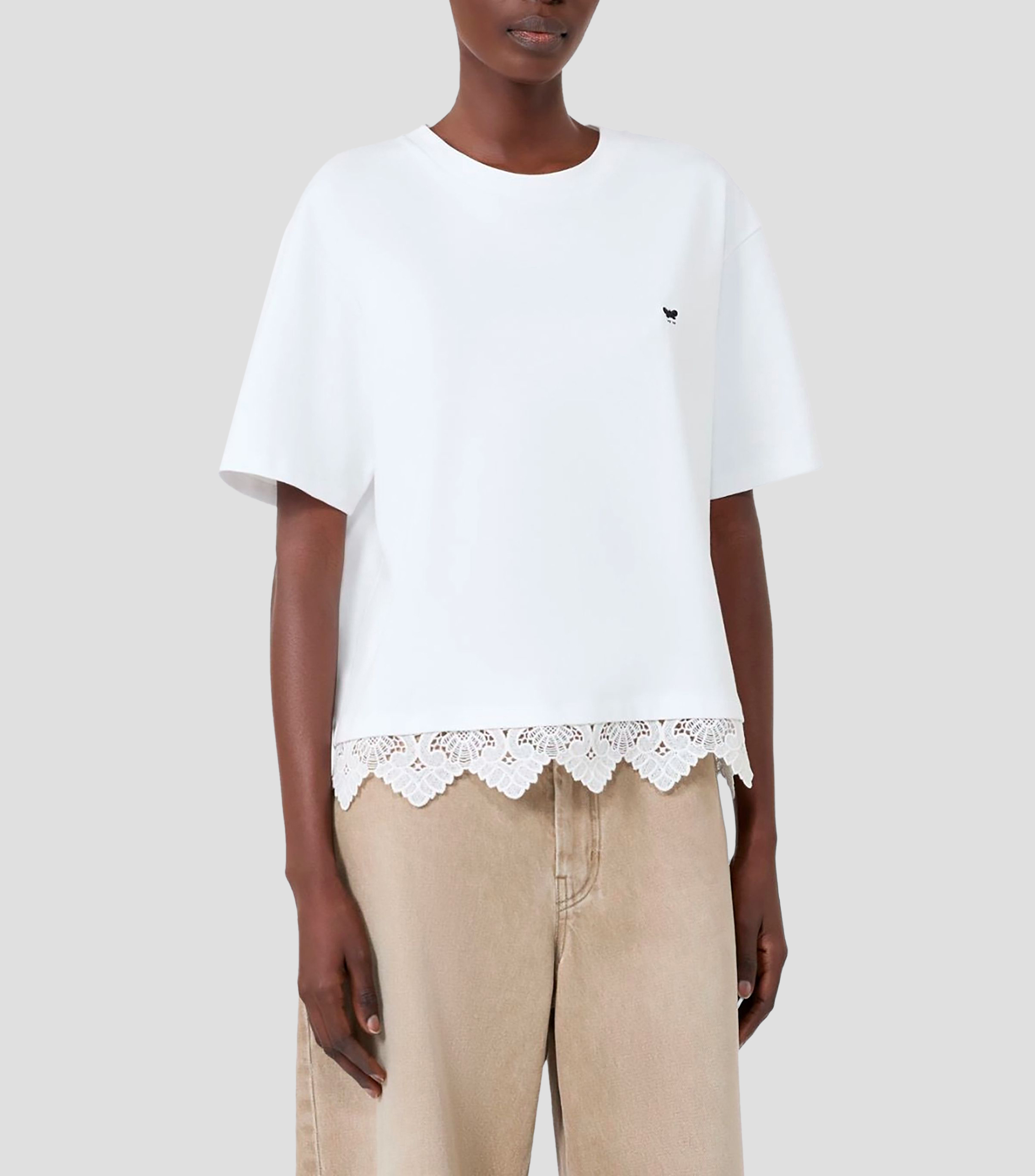 Playera de cuello redondo con manga corta lisa Mujer