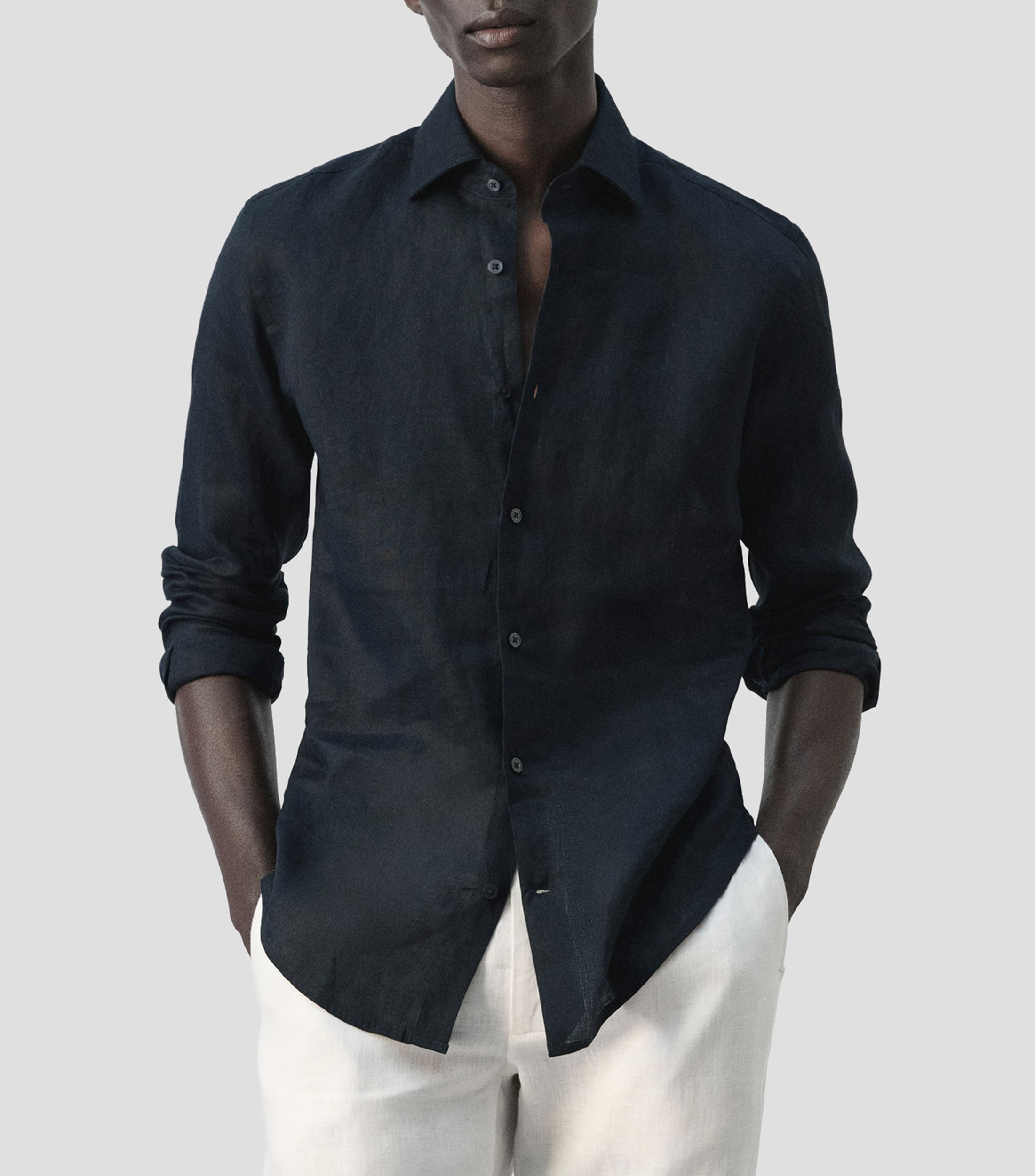Camisa lisa manga larga Hombre