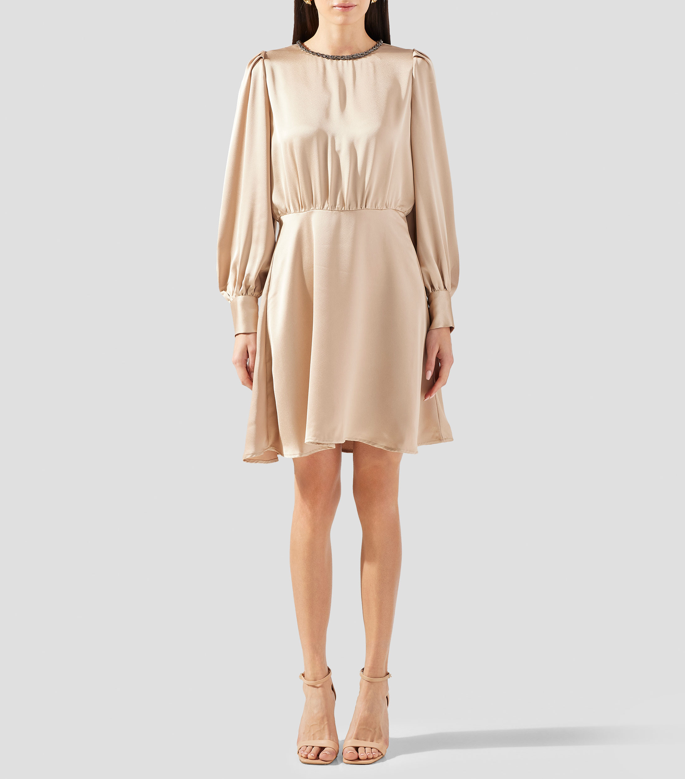 Vestido corto manga larga liso Mujer