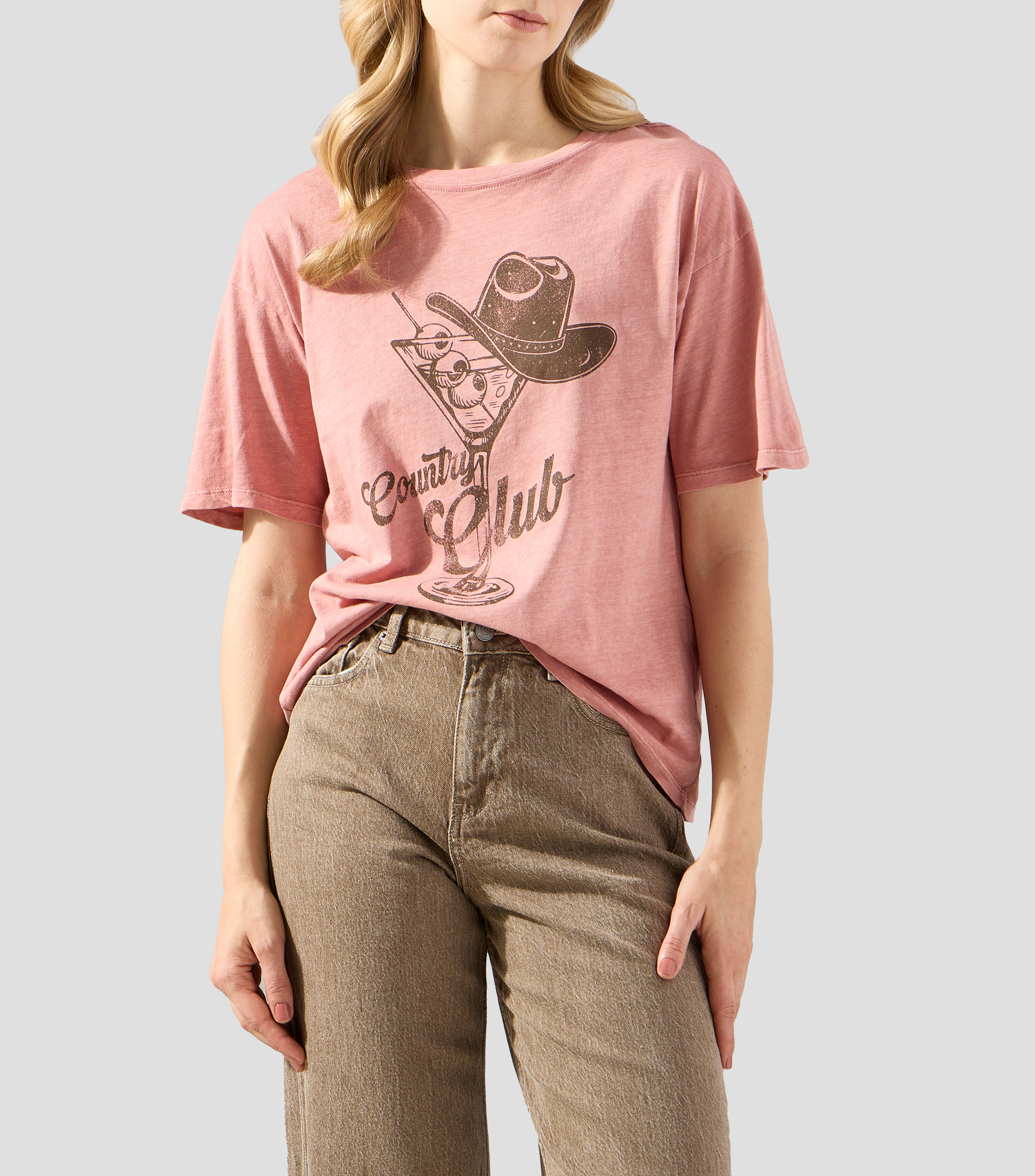 Playera cuello redondo manga corta con estampado Mujer
