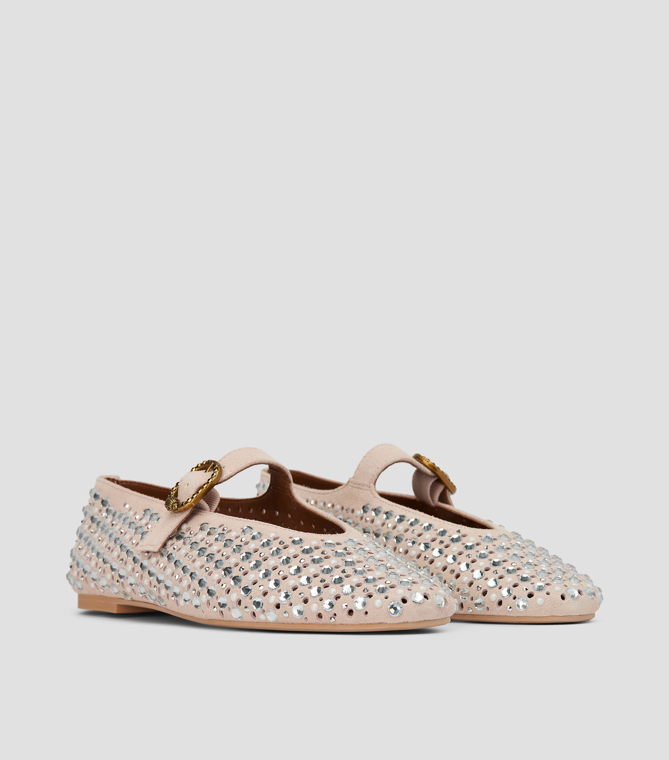 Flats en piel con pedrería Mujer