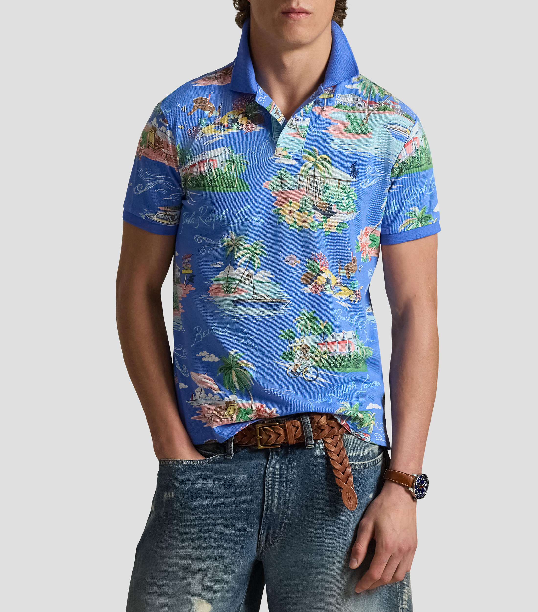 Playera tipo polo manga corta estampada Hombre