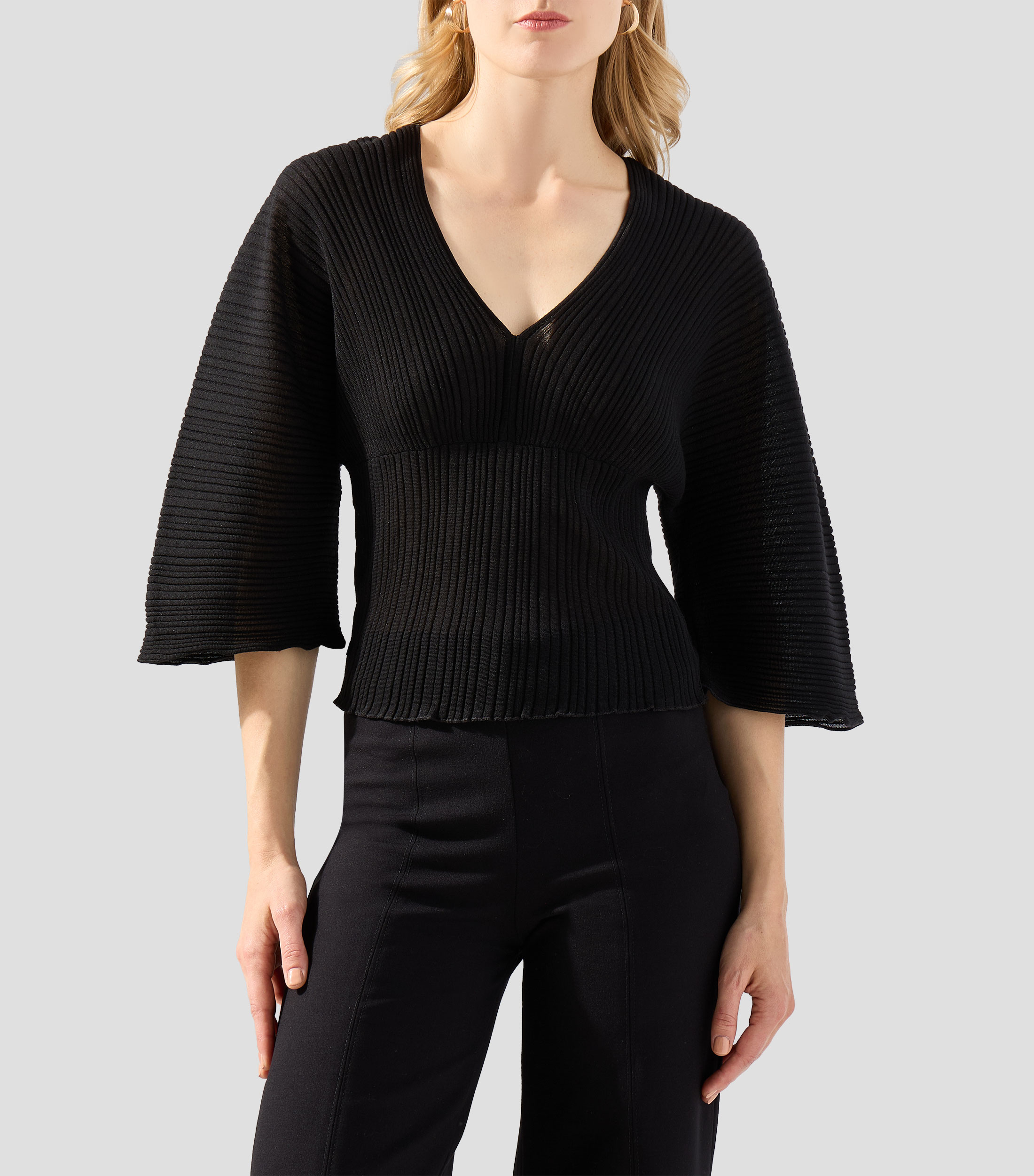 Blusa lisa manga 3/4 Mujer