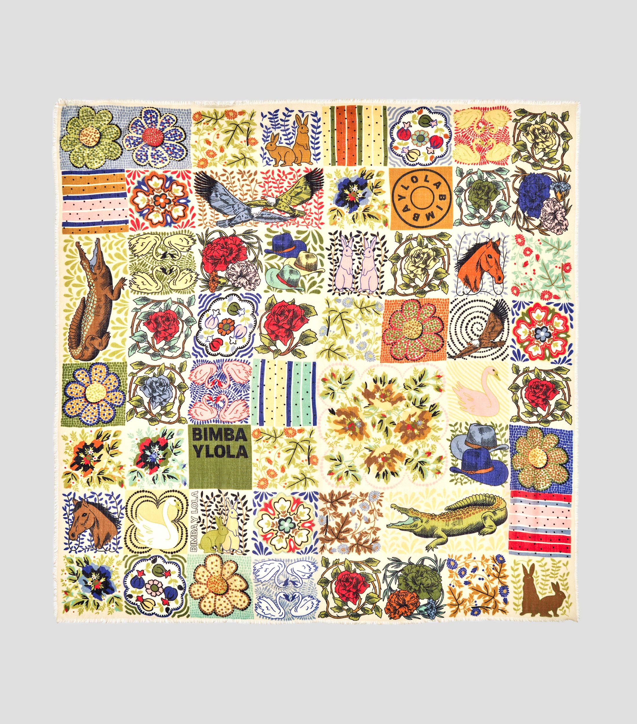 Chal de lana con mosaico amarillo Mujer
