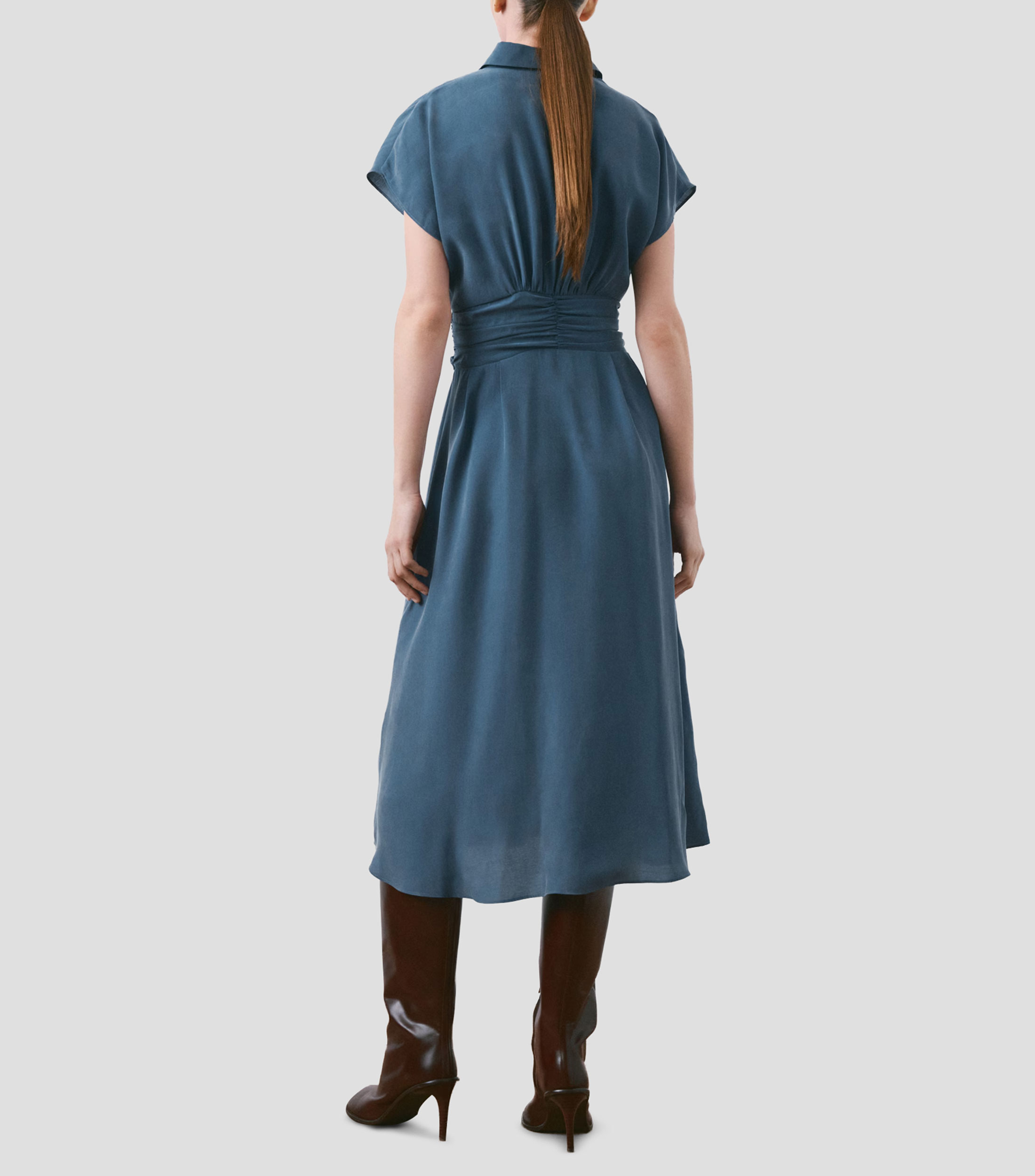 Vestido Midi manga corta liso Mujer