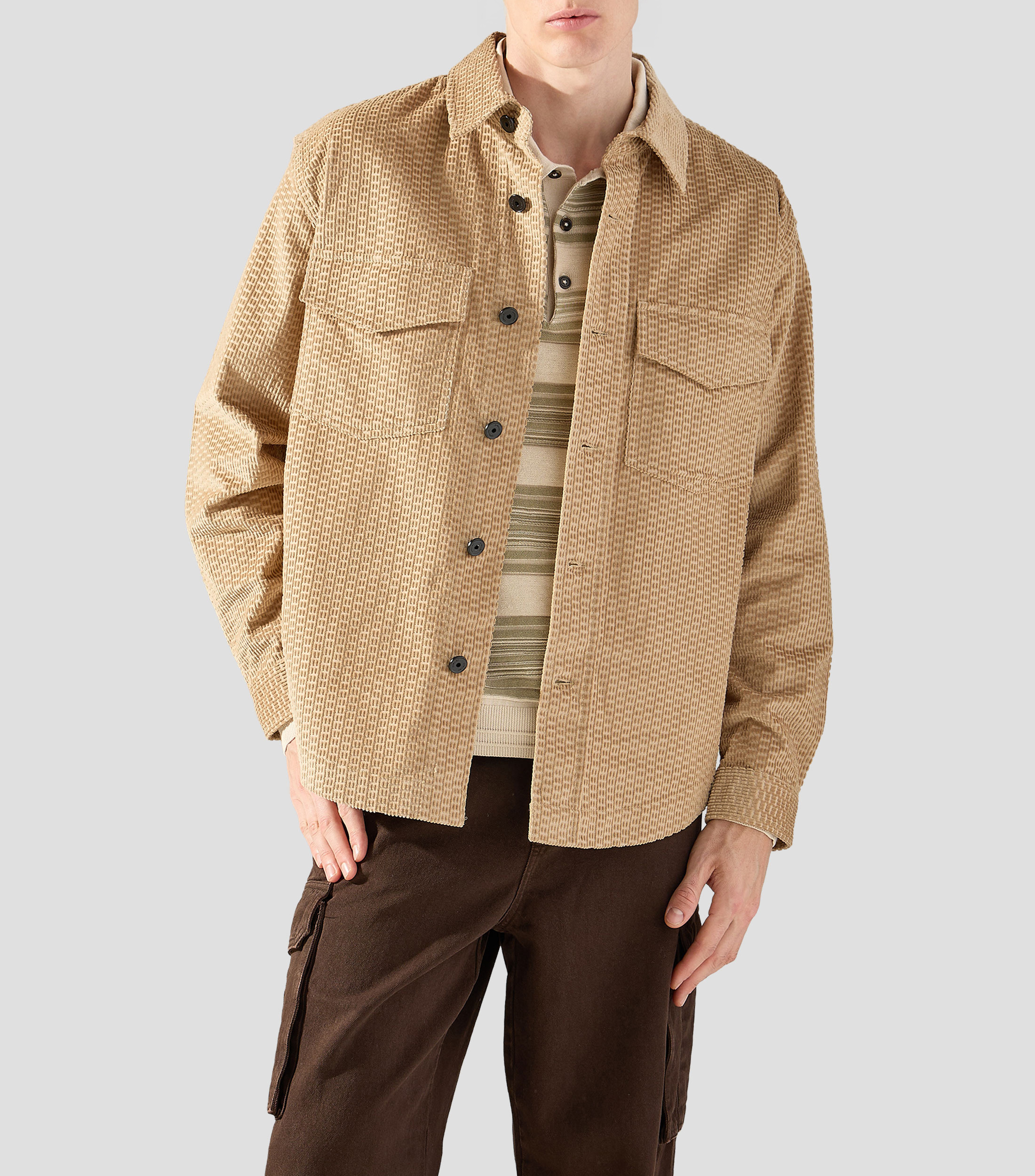 Sobrecamisa lisa con detalle decorativo manga larga Hombre