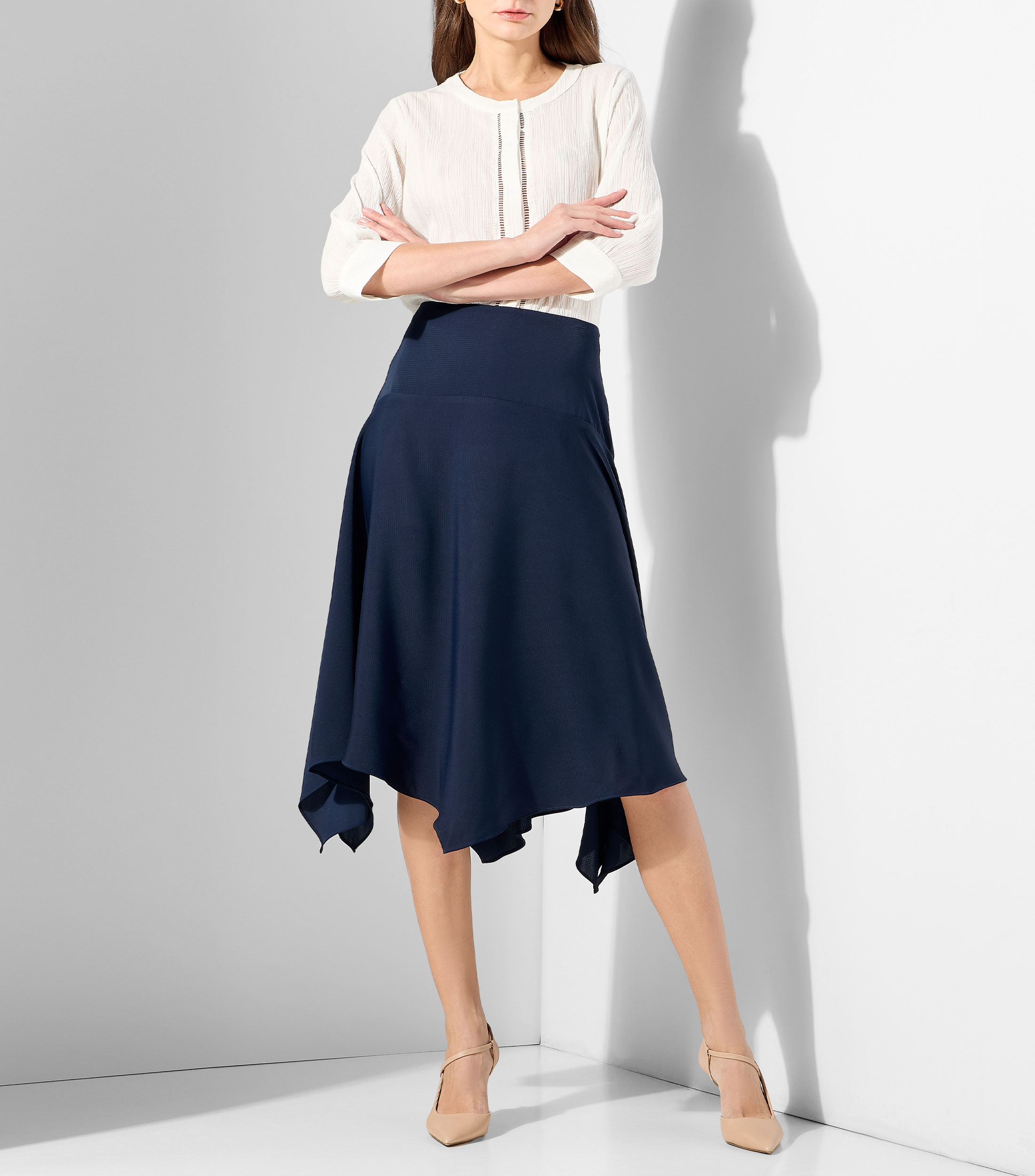 Blusa lisa manga 7/8 Mujer