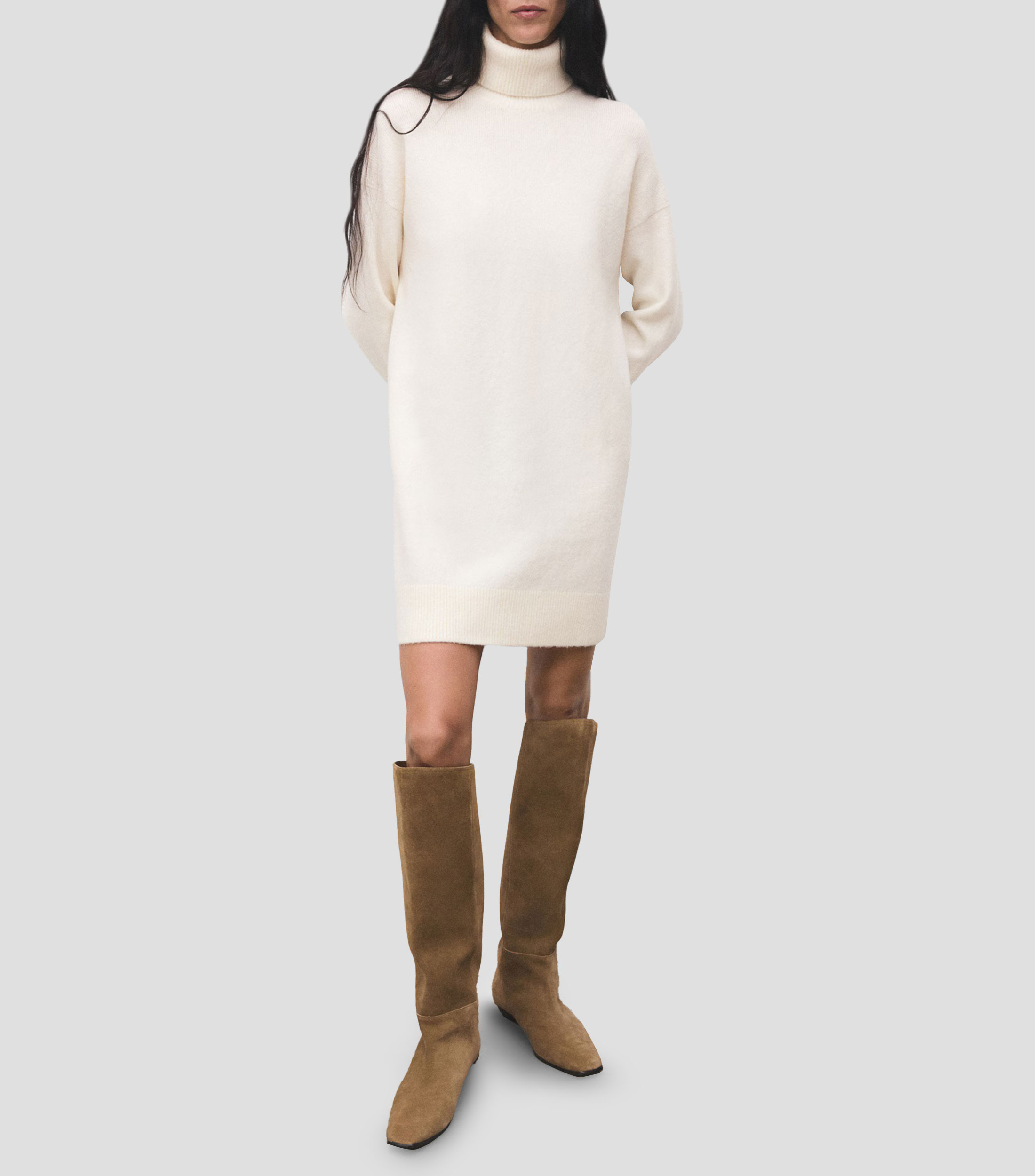 Vestido corto manga larga liso Mujer