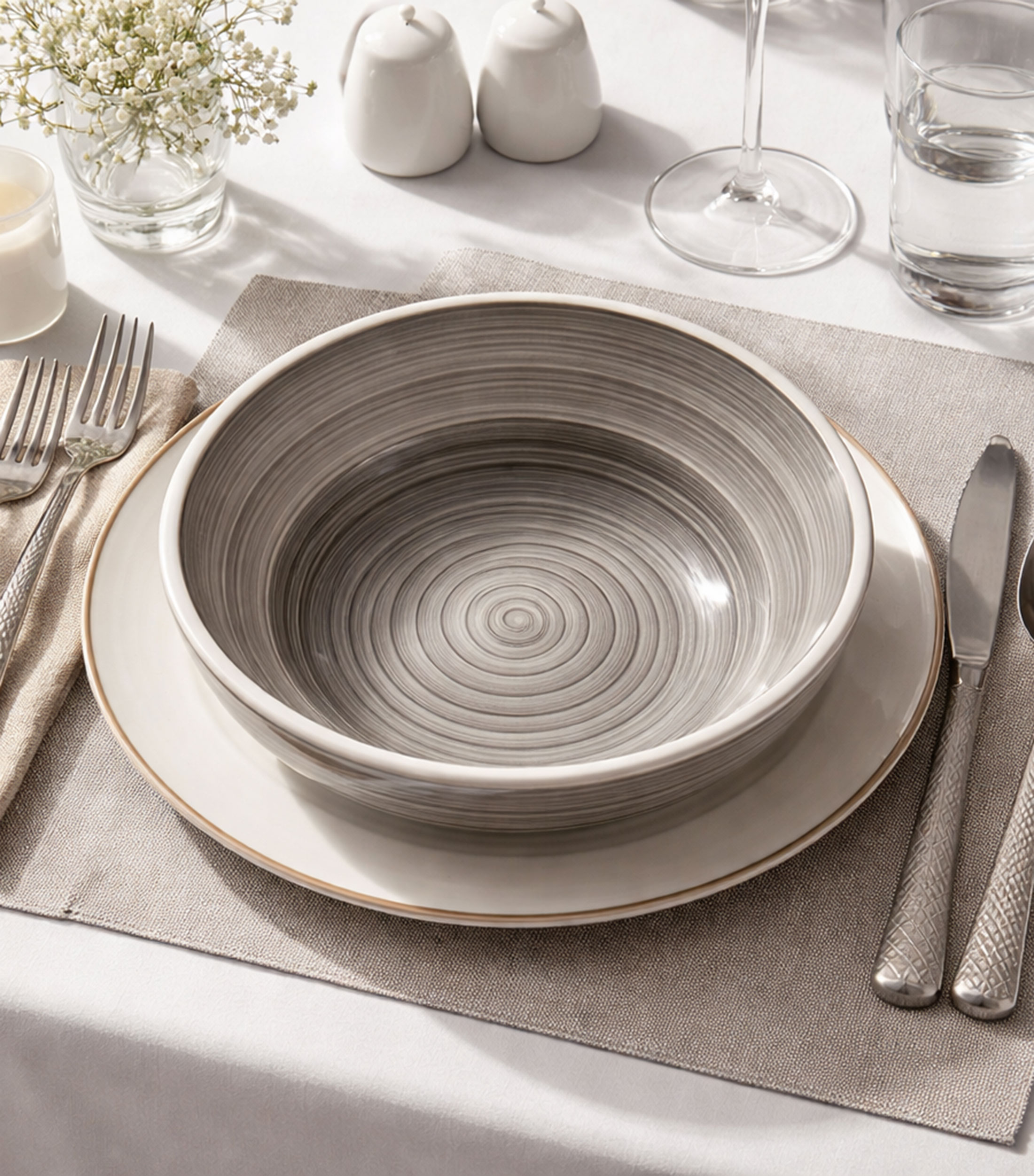 MANUFAC GRIS PLATO HONDO 25CM