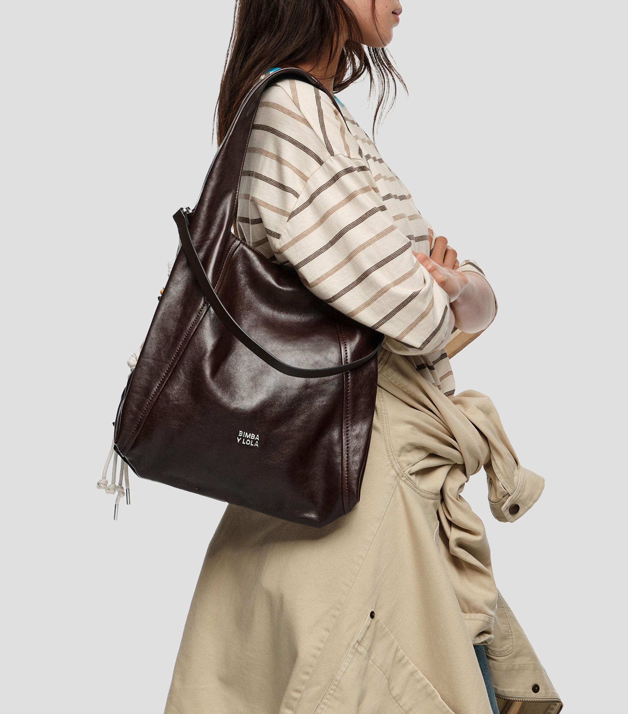 Bolsa de hombro Paper mediano piel café Mujer