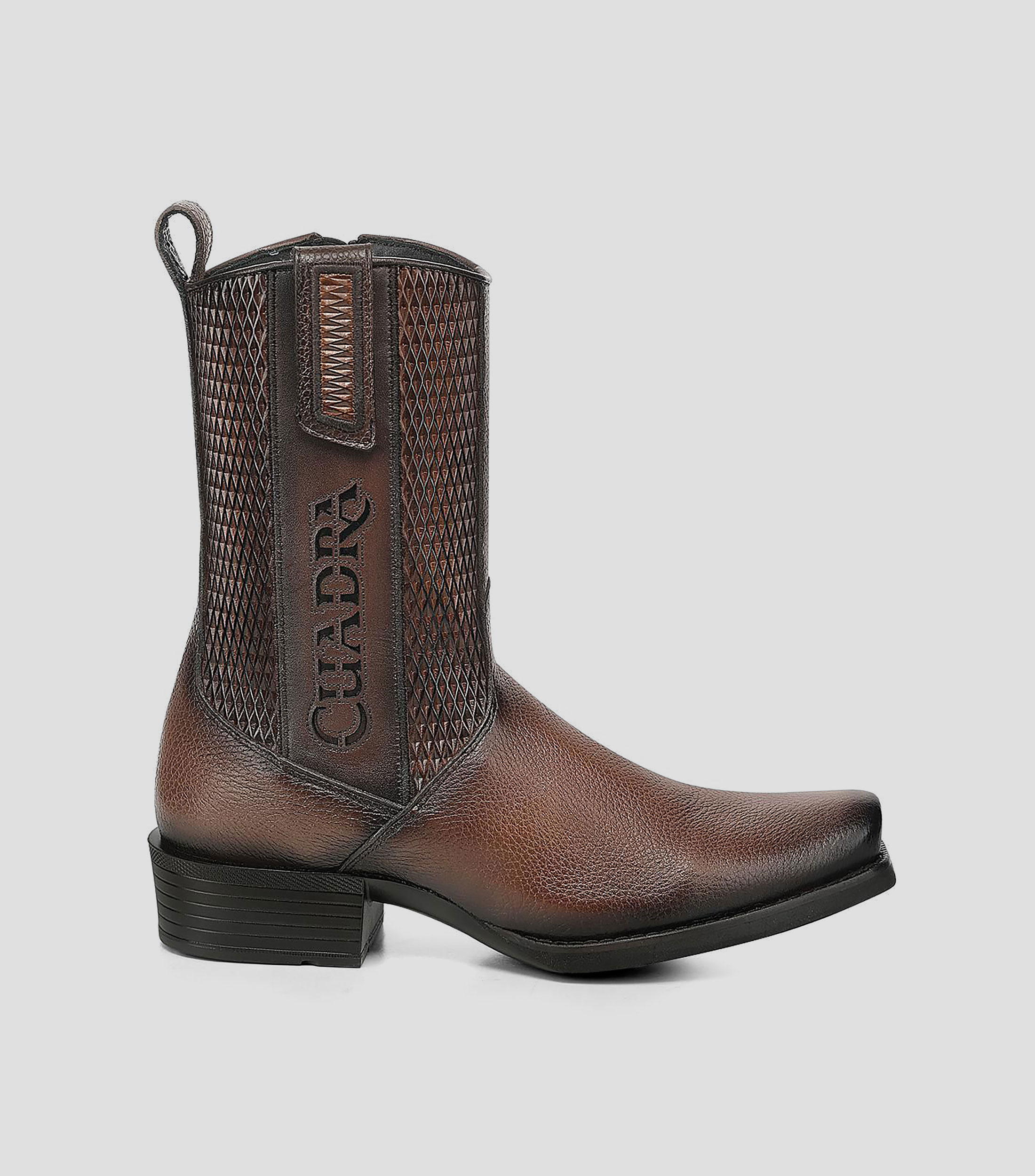 Botas casuales medias en piel con tacón bajo ancho Hombre