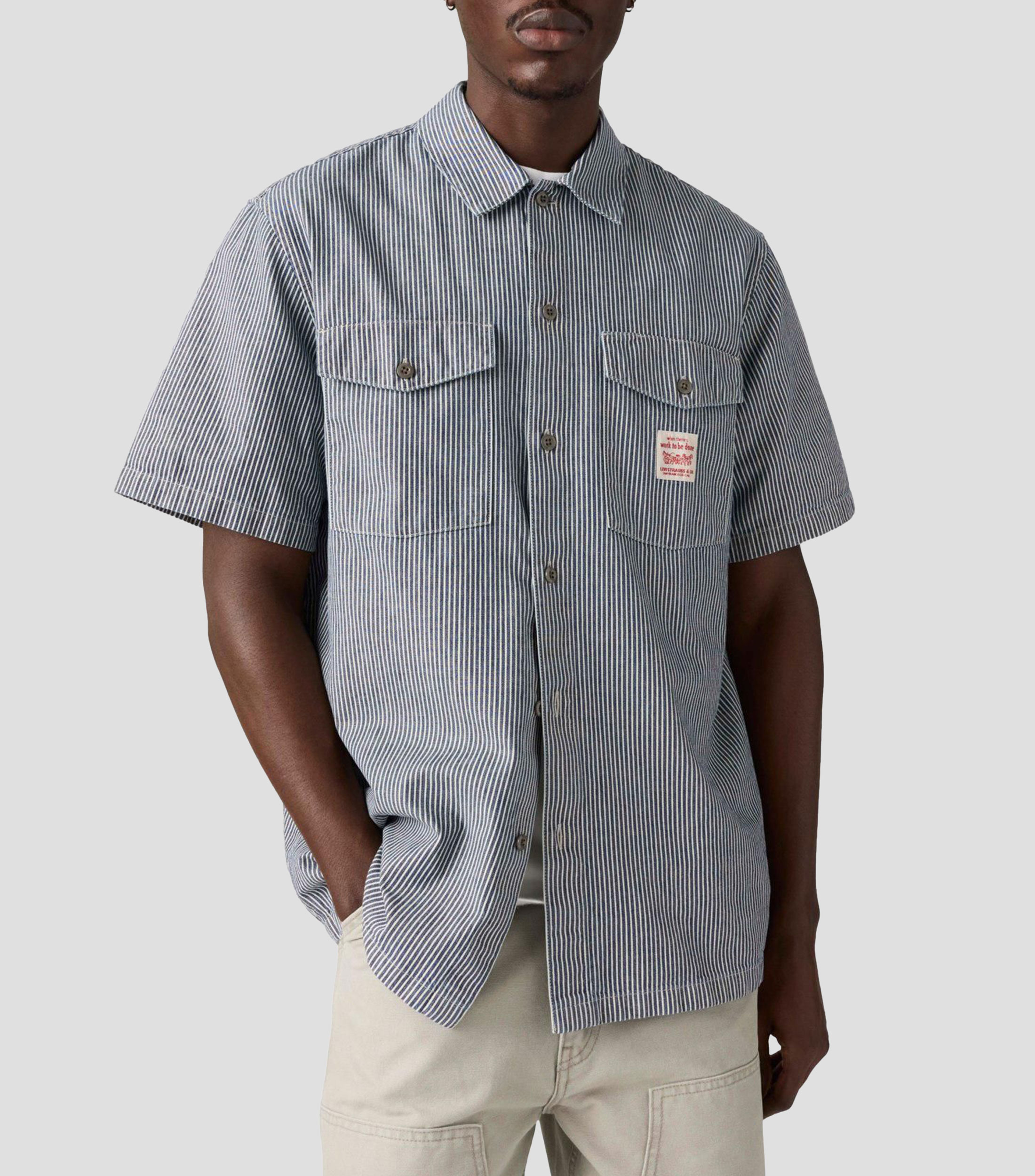 Camisa de rayas en mezclilla con manga corta Hombre