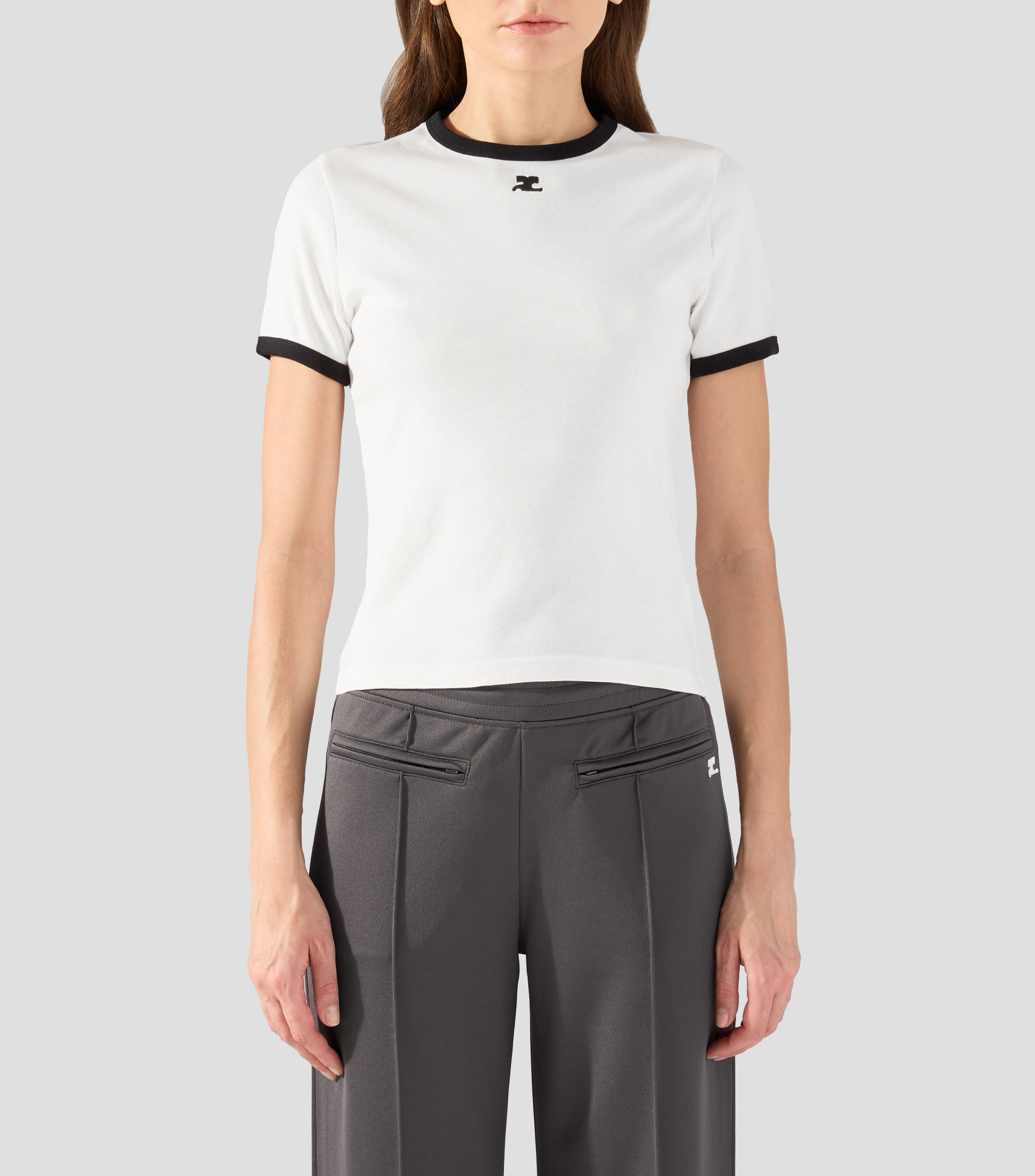 Playera de cuello redondo con manga corta lisa Mujer