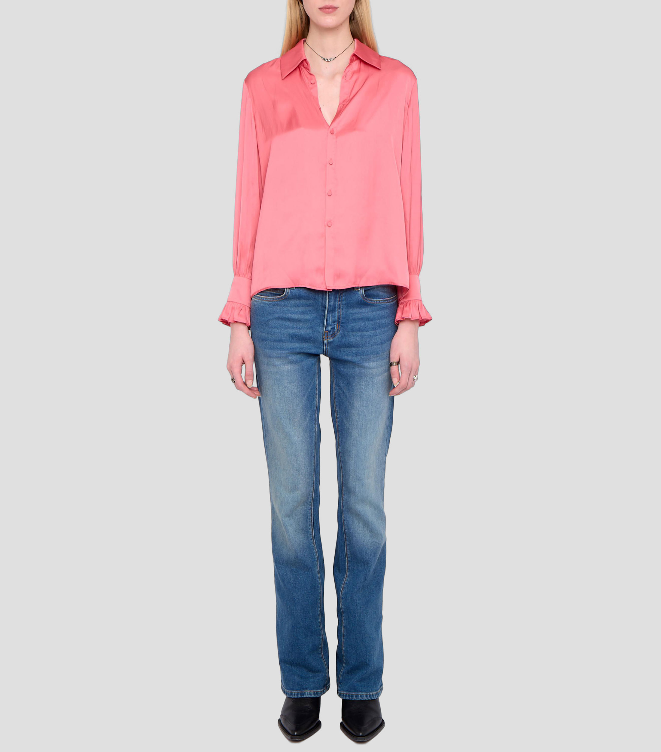 Camisa lisa manga larga Mujer