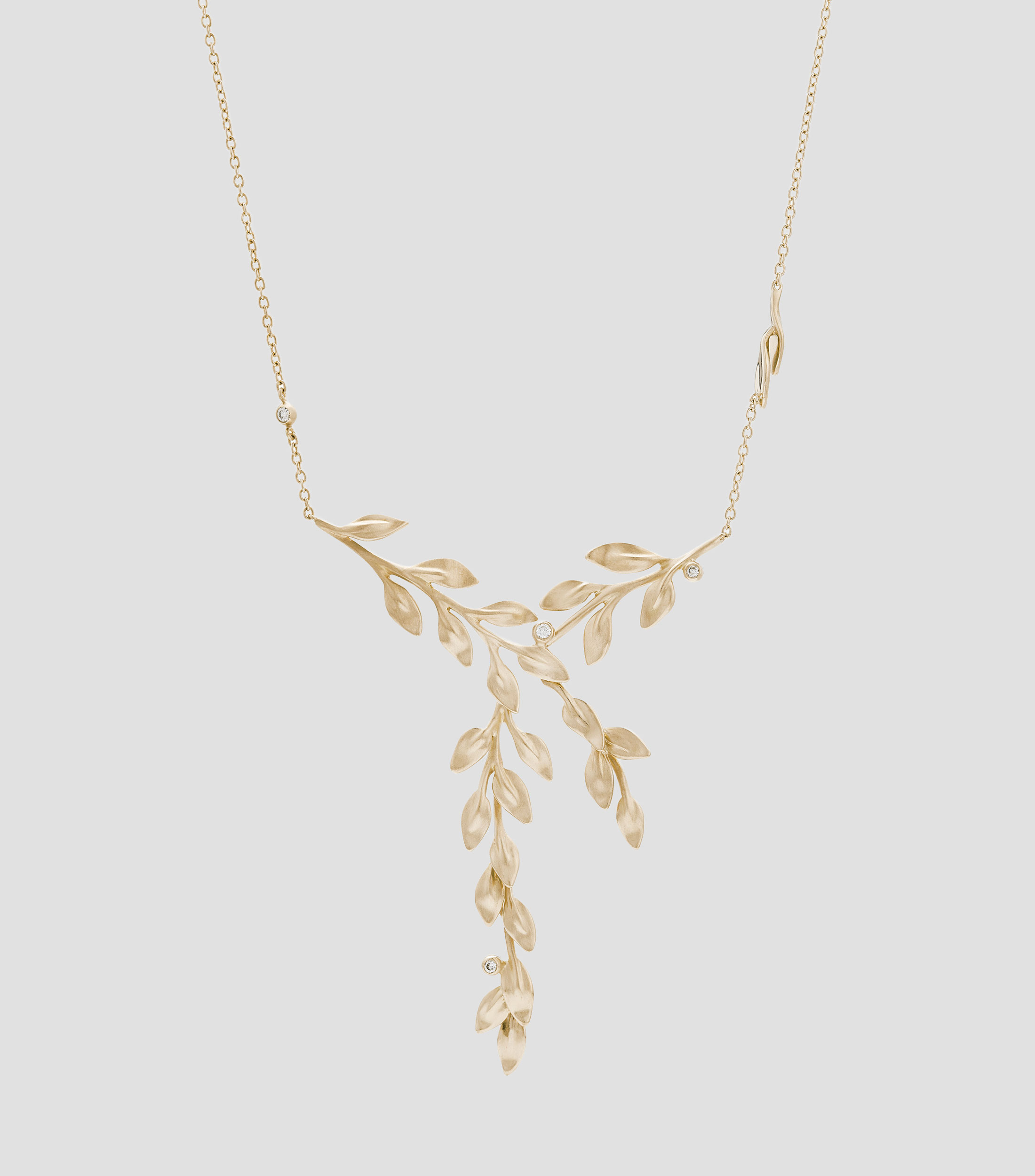 Collar Hojas de laurel en Oro amarillo de 18 Kilates con diamante Mujer