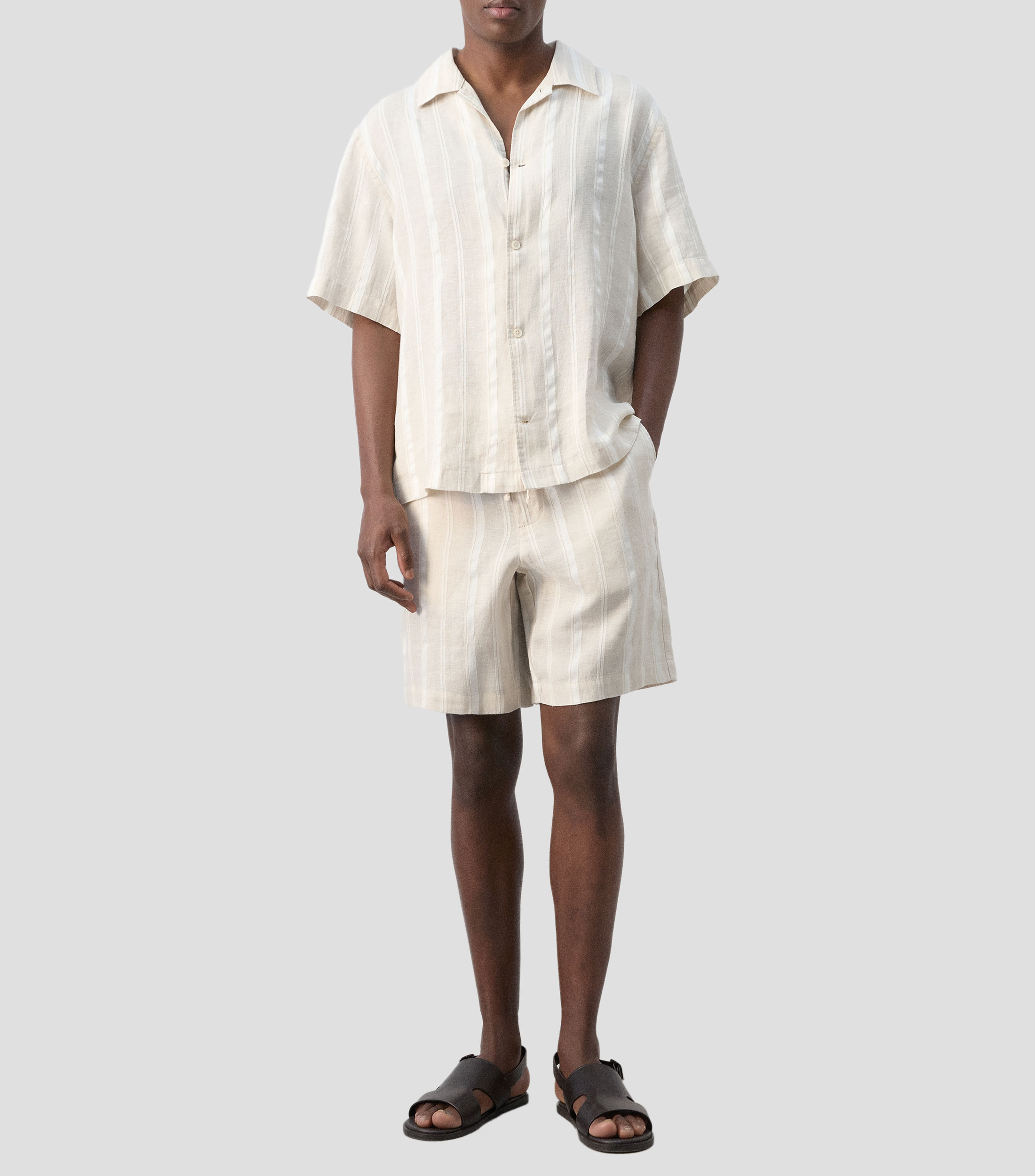 Camisa a rayas manga corta Hombre