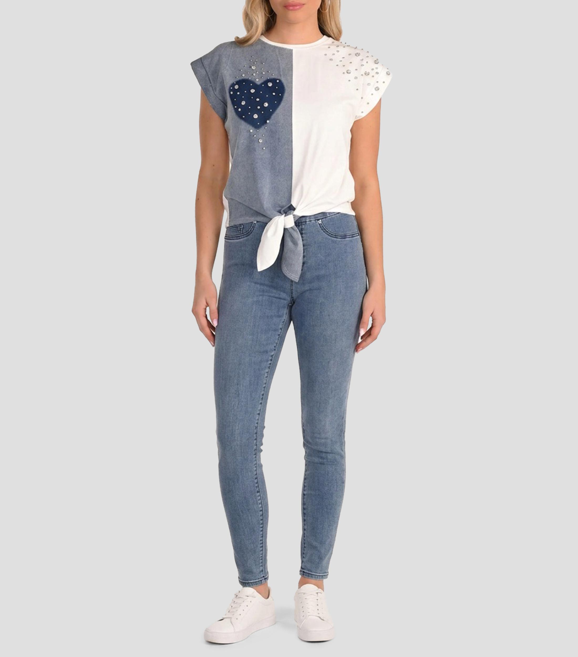 Blusa lisa con bloque a contraste manga corta Mujer