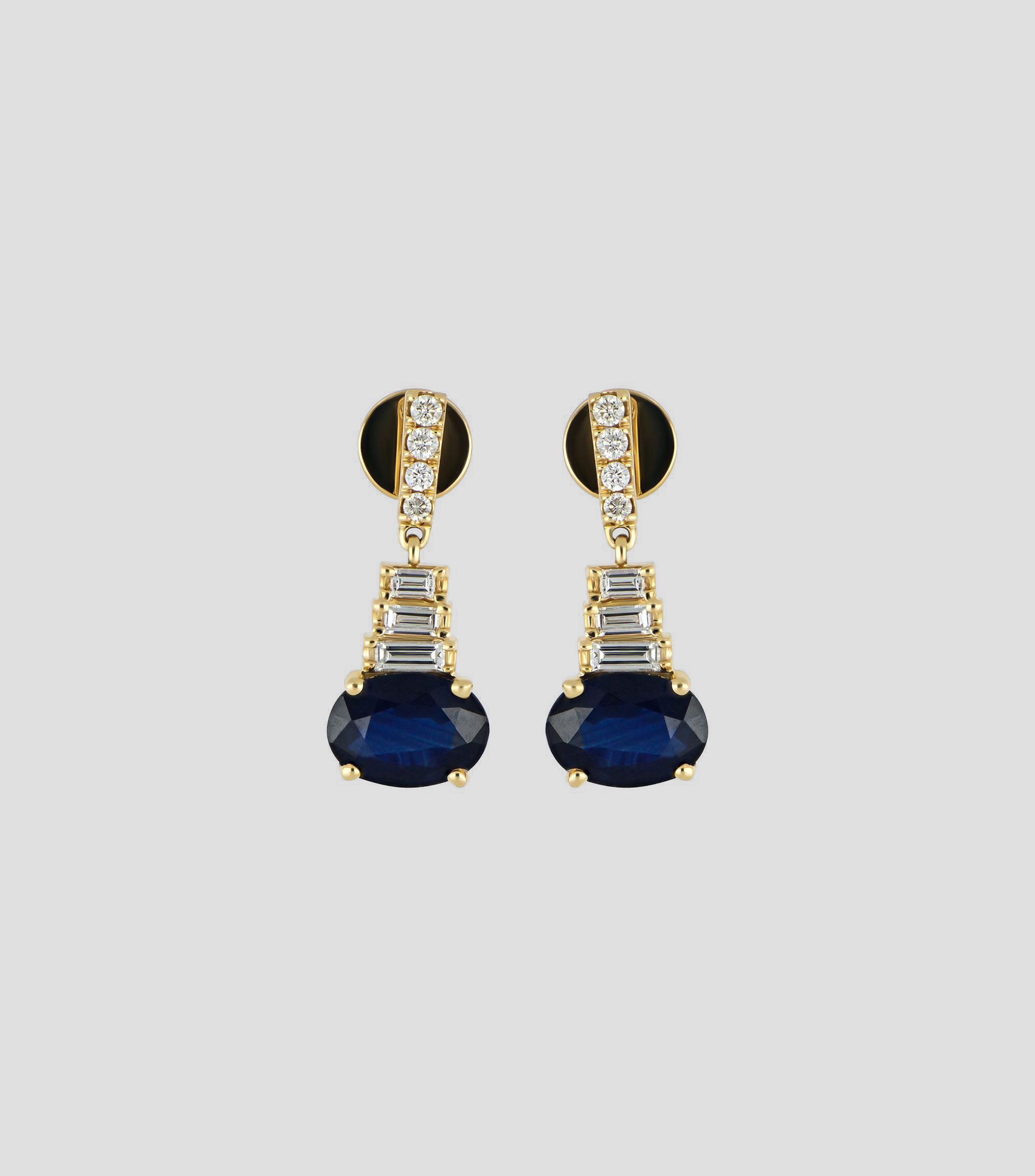 Aretes en Oro amarillo de 14 Kilates con Zafiro y Diamante Mujer
