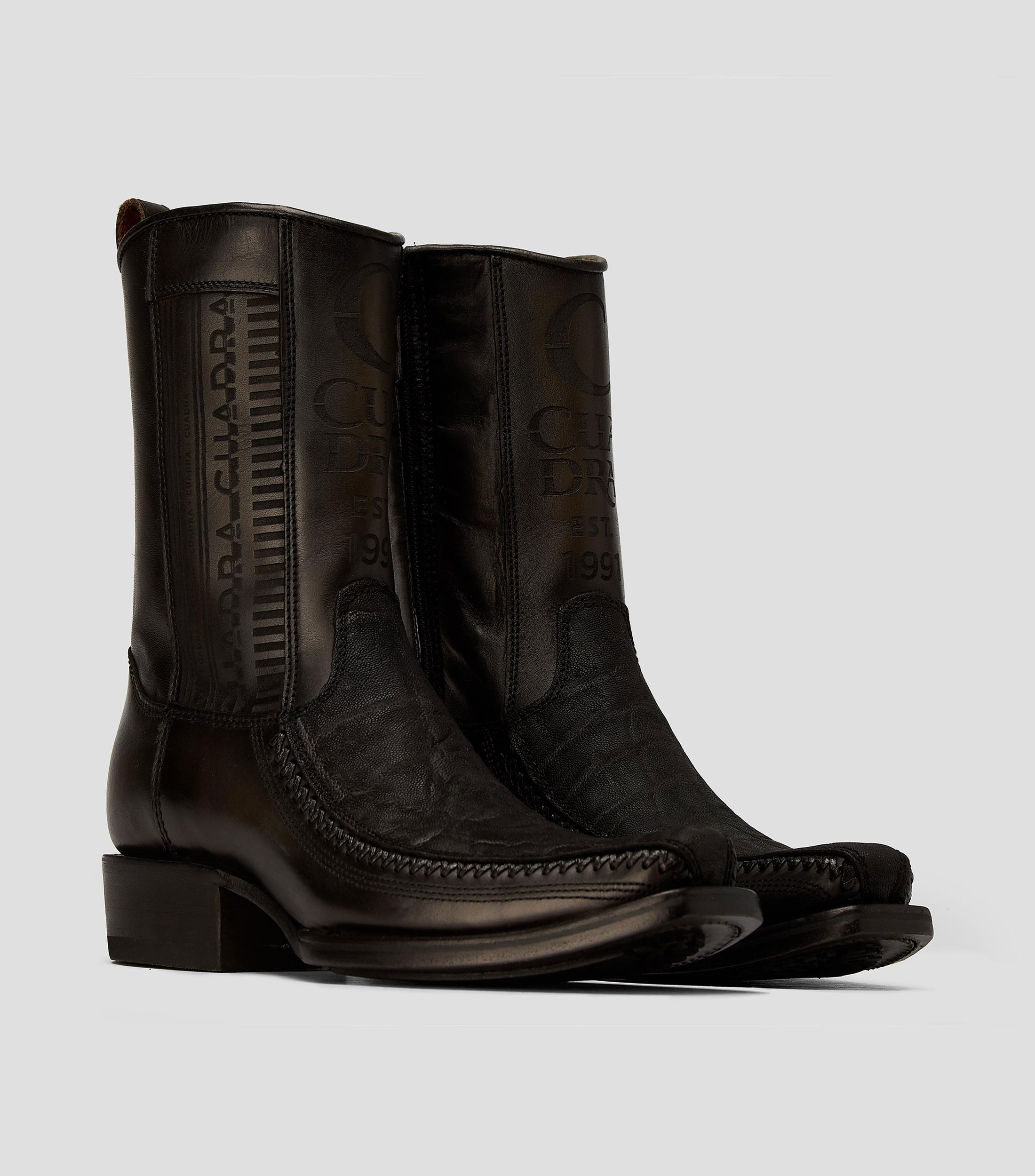 Botas Vaqueras de tacón bajo ancho Tradicional medias en piel Hombre