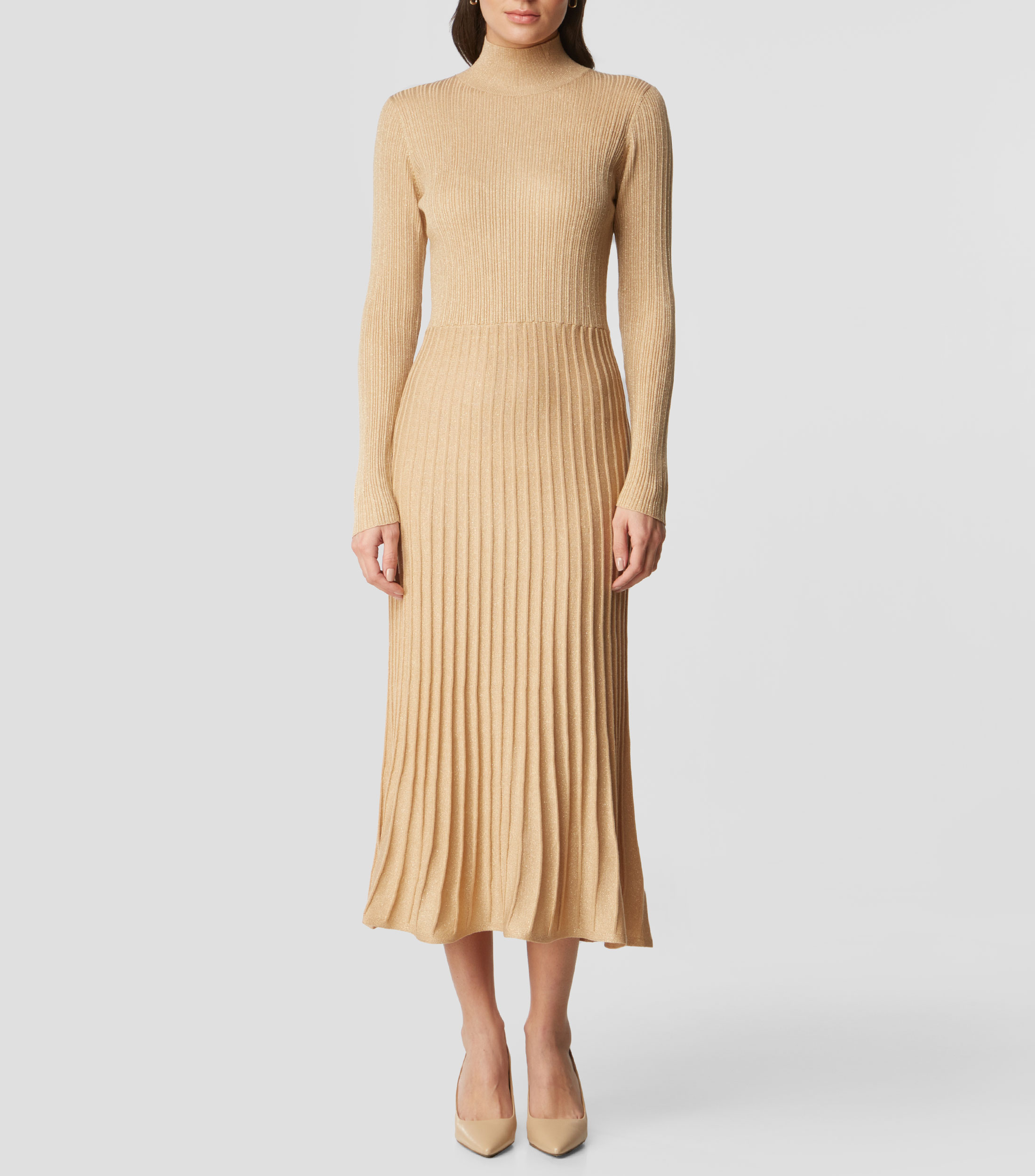 Vestido A Los Hombros En Tejido Acanalado - Beige Jaspeado - Ladies | H
