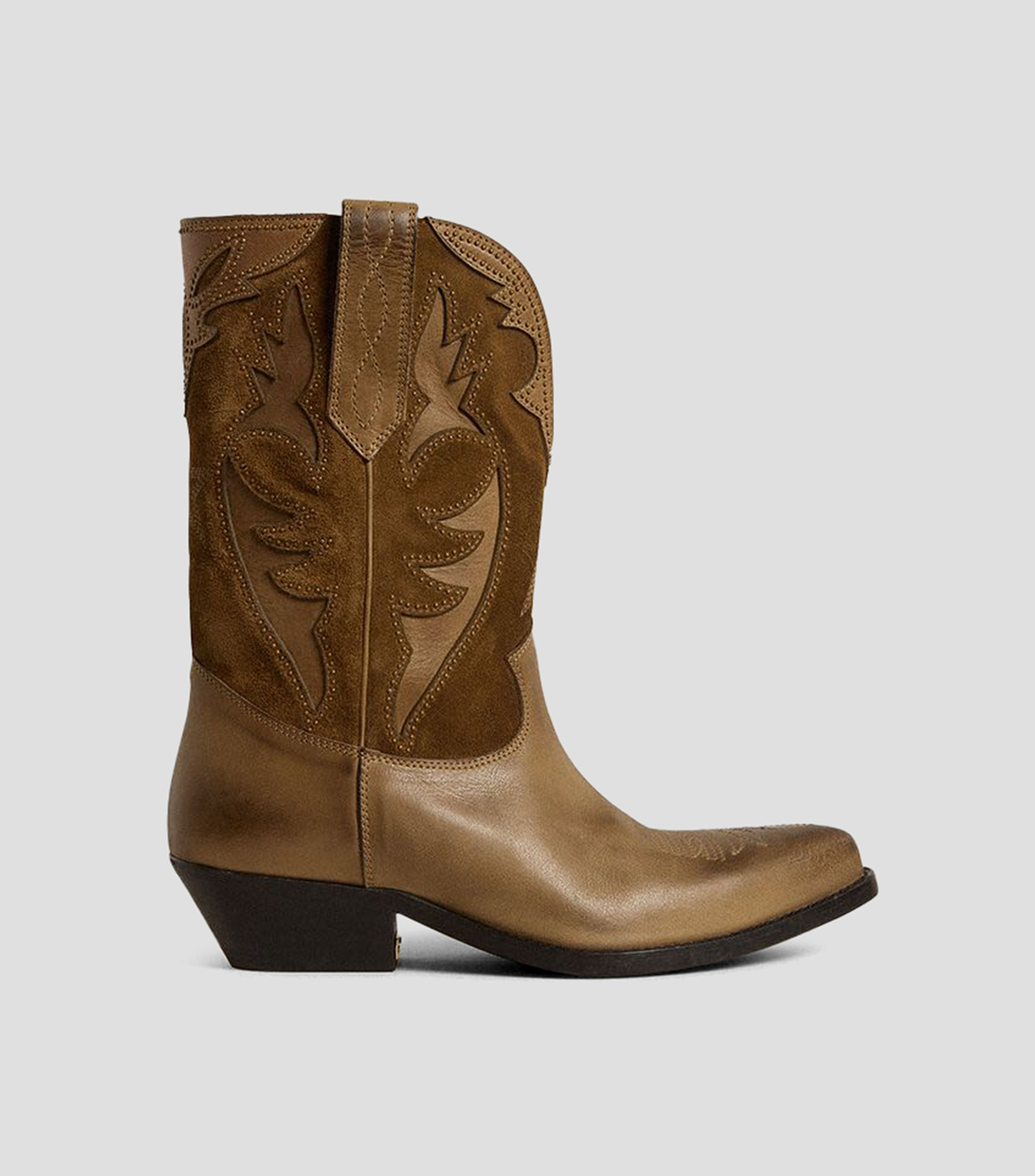 Botas casuales medias en piel con tacón bajo ancho Mujer