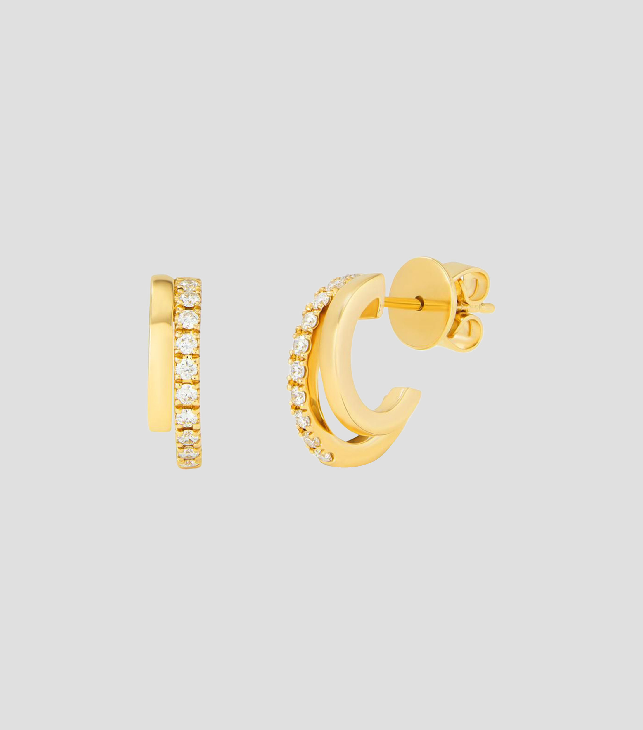 Aretes doble aro en oro amarillo de 18 kilates con diamantes Idalia Mujer