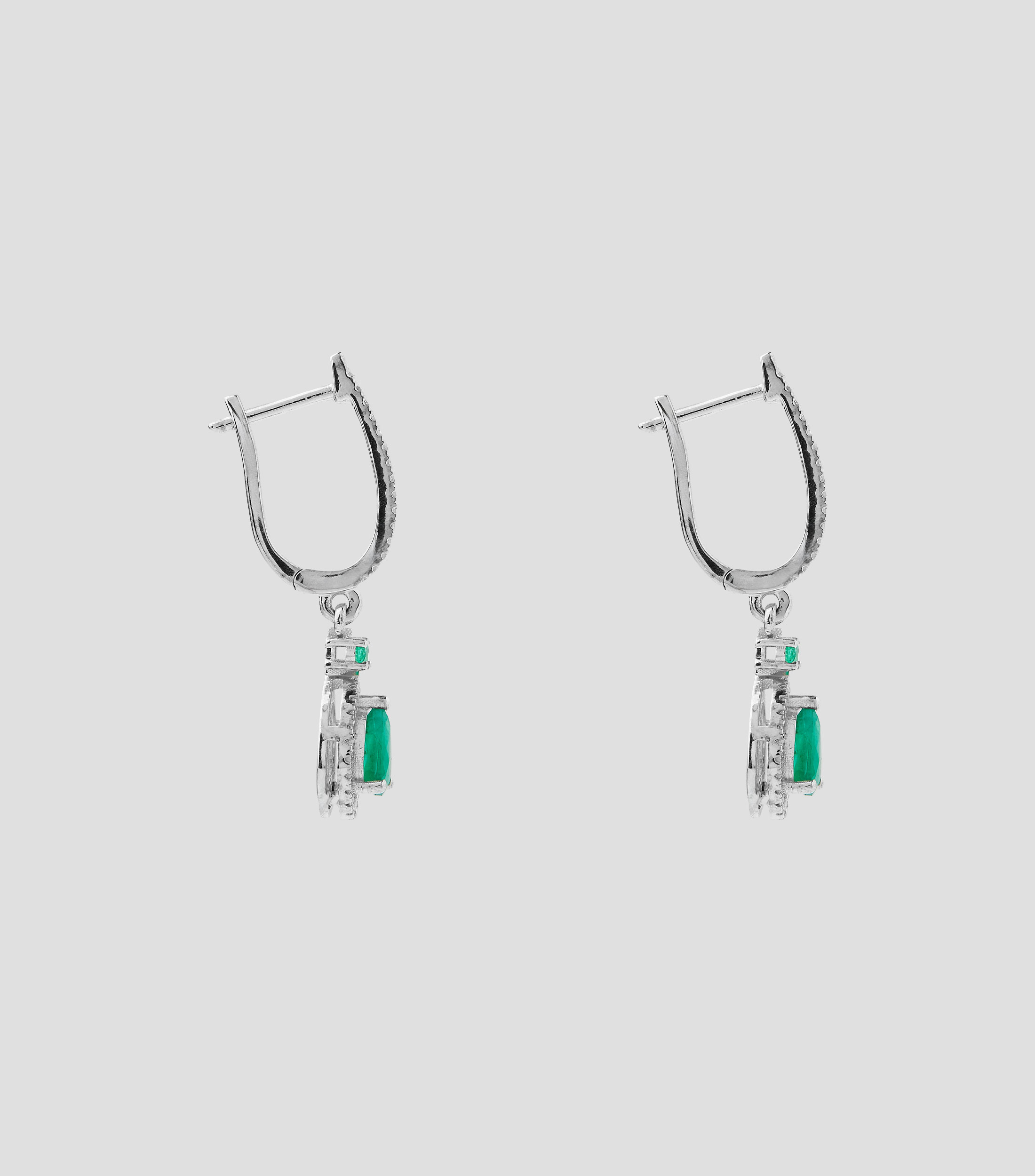 Aretes en Oro de 14 Kilates con brillante y esmeralda Mujer