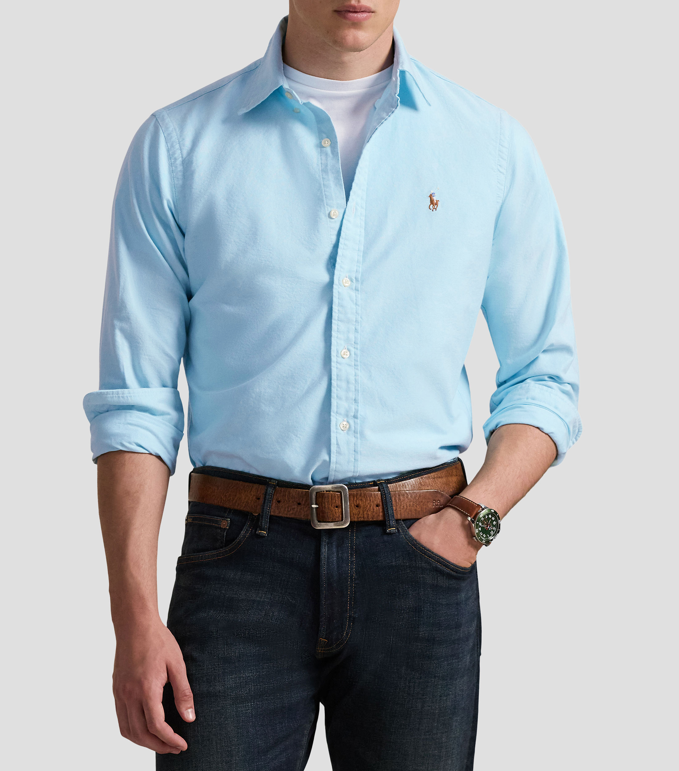 Camisa lisa manga larga Hombre