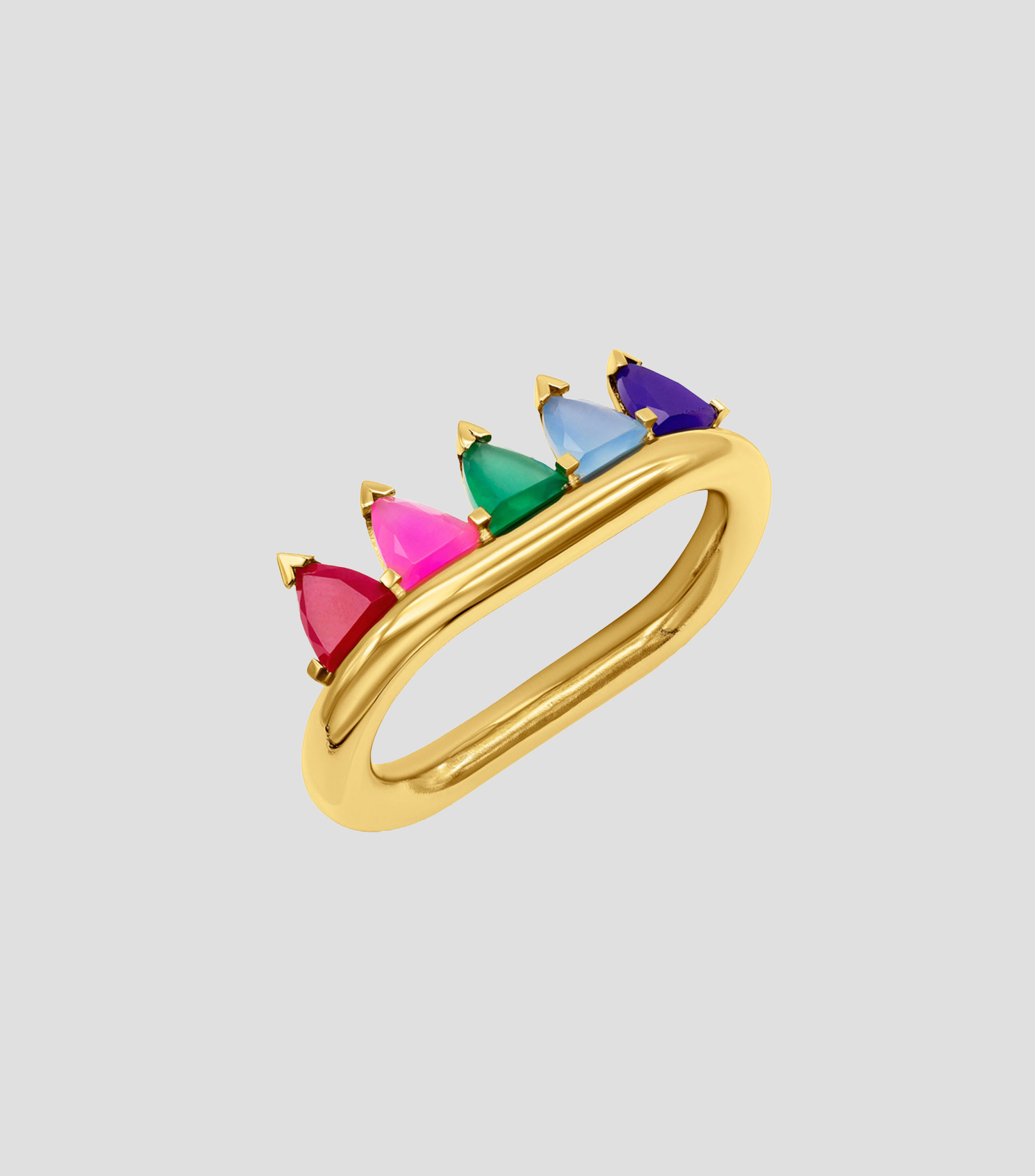 Anillo doble en plata .925 Half Cut con gemas Mujer