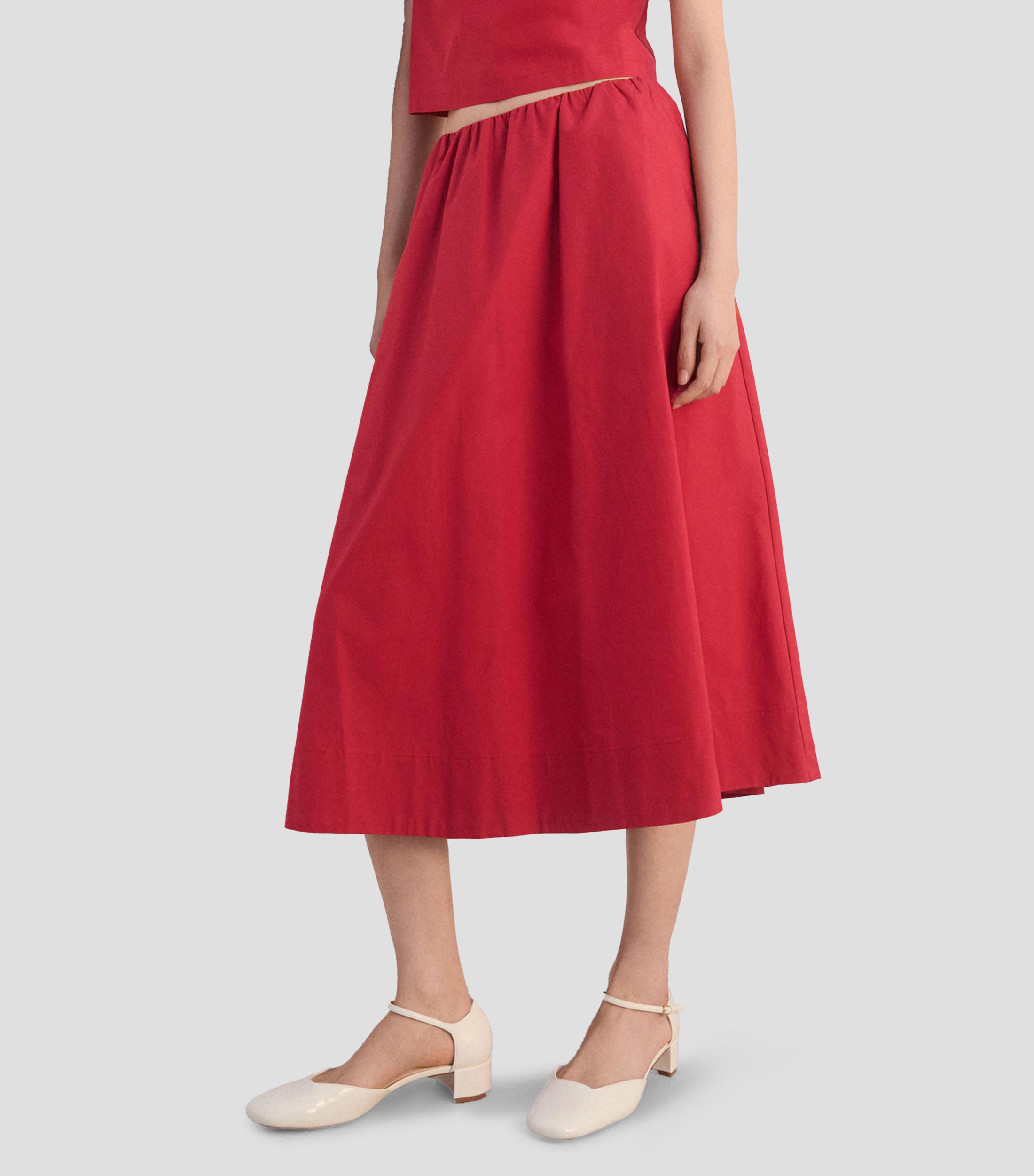 Falda midi de corte evasé lisa Mujer