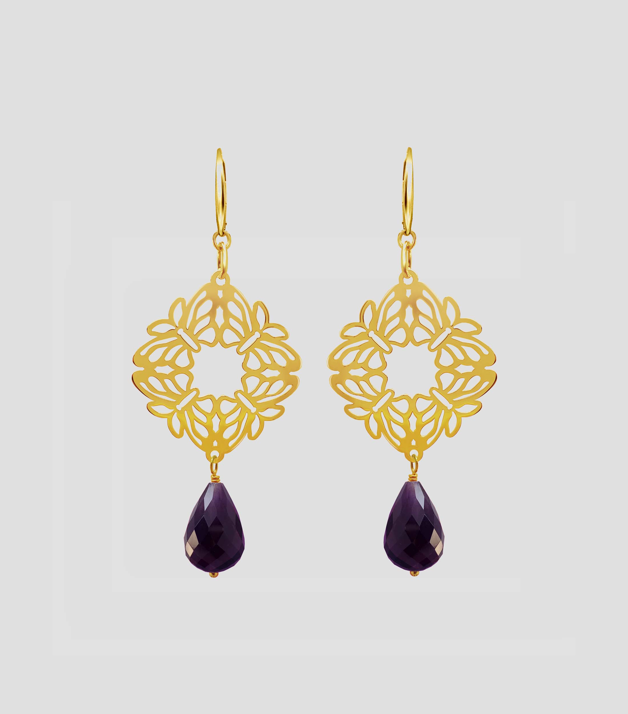 Aretes en Plata .925 4 Mariposas con Amatista Encanto Mujer