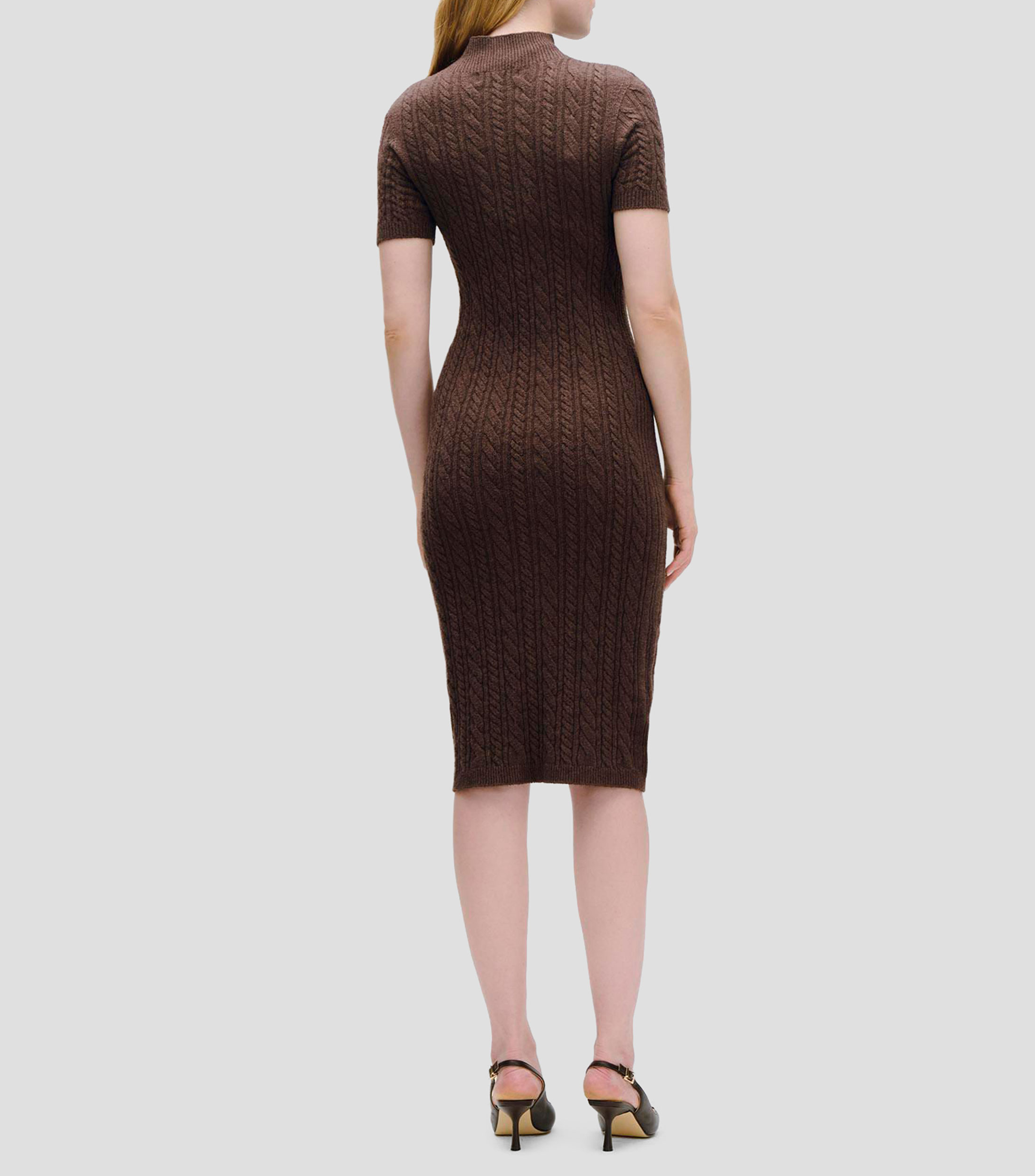 Vestido Tejido Trenzado Cuello Perkins Manga Corta Mujer