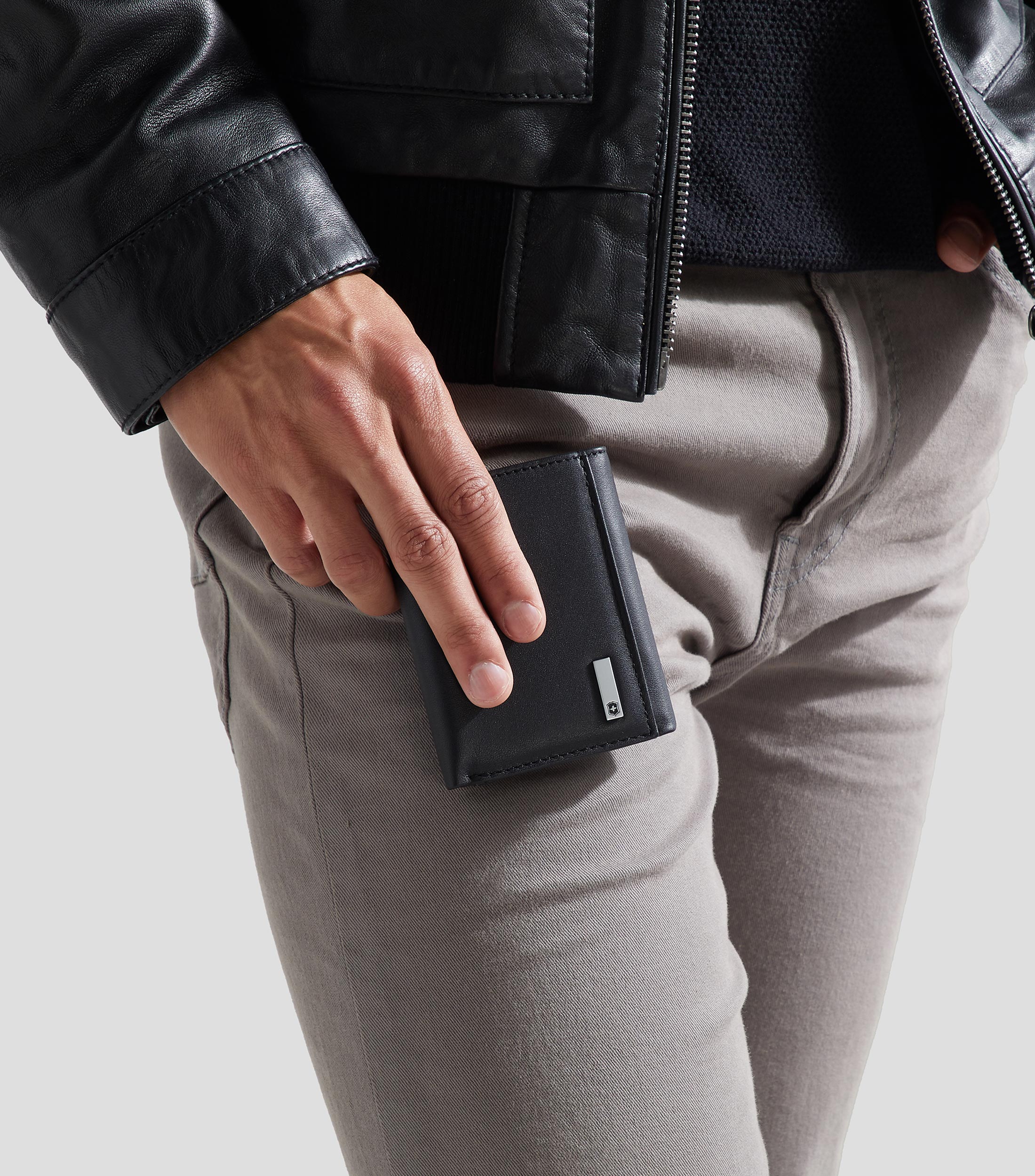 Cartera trifold negra en piel Athens Hombre