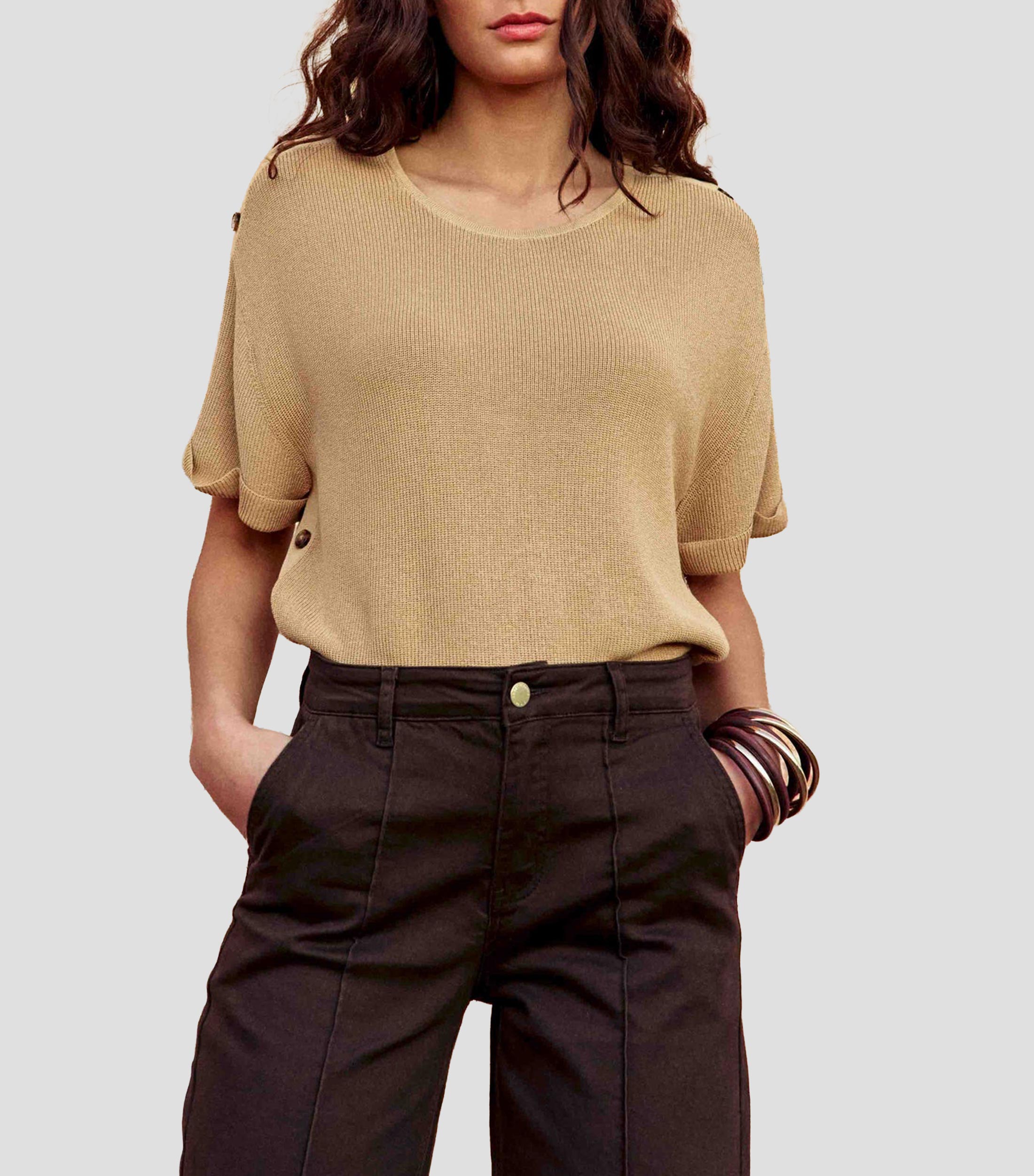 Blusa lisa manga corta Mujer