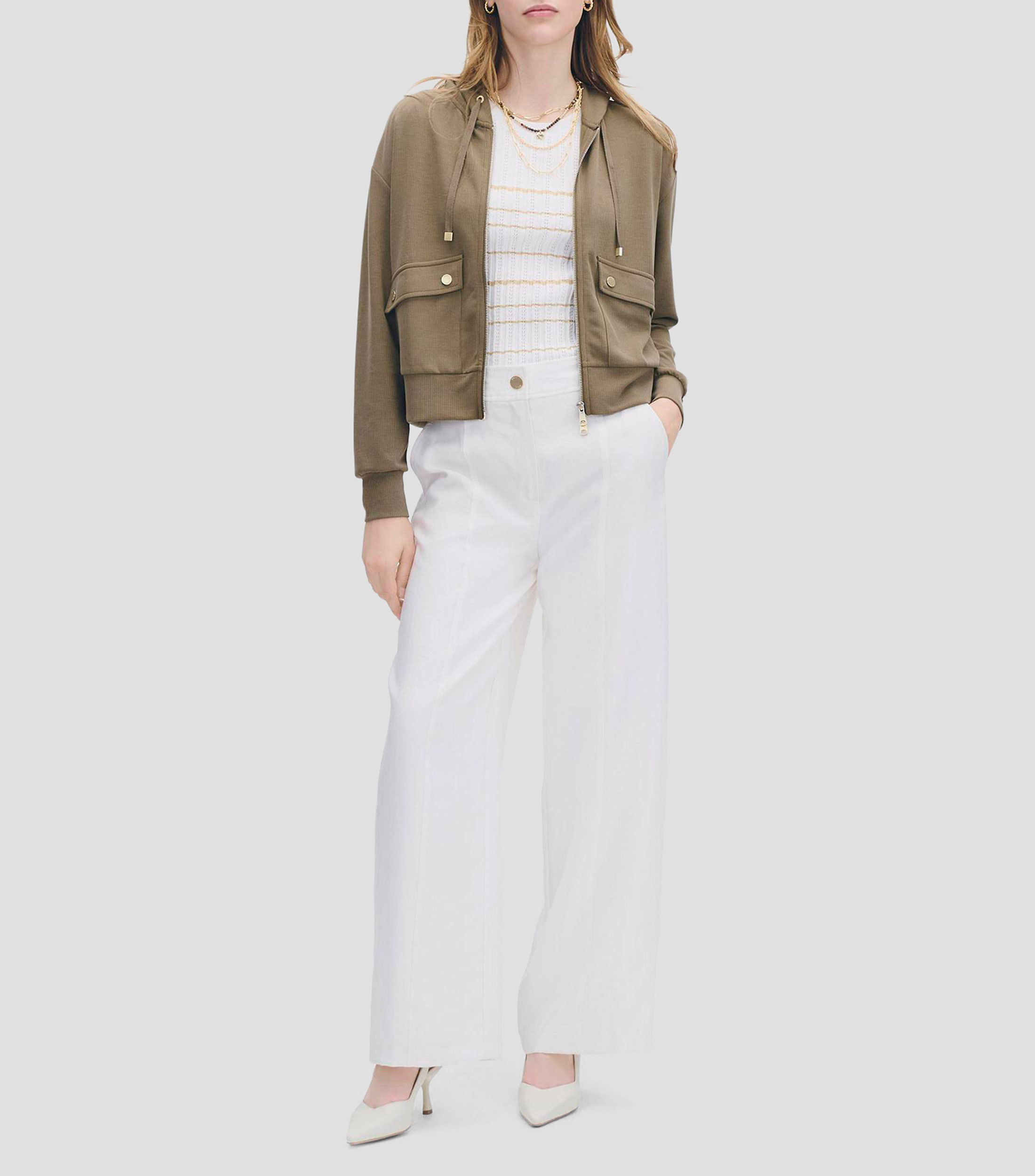 Pantalón wideleg tiro alto detalle fraccionado Mujer